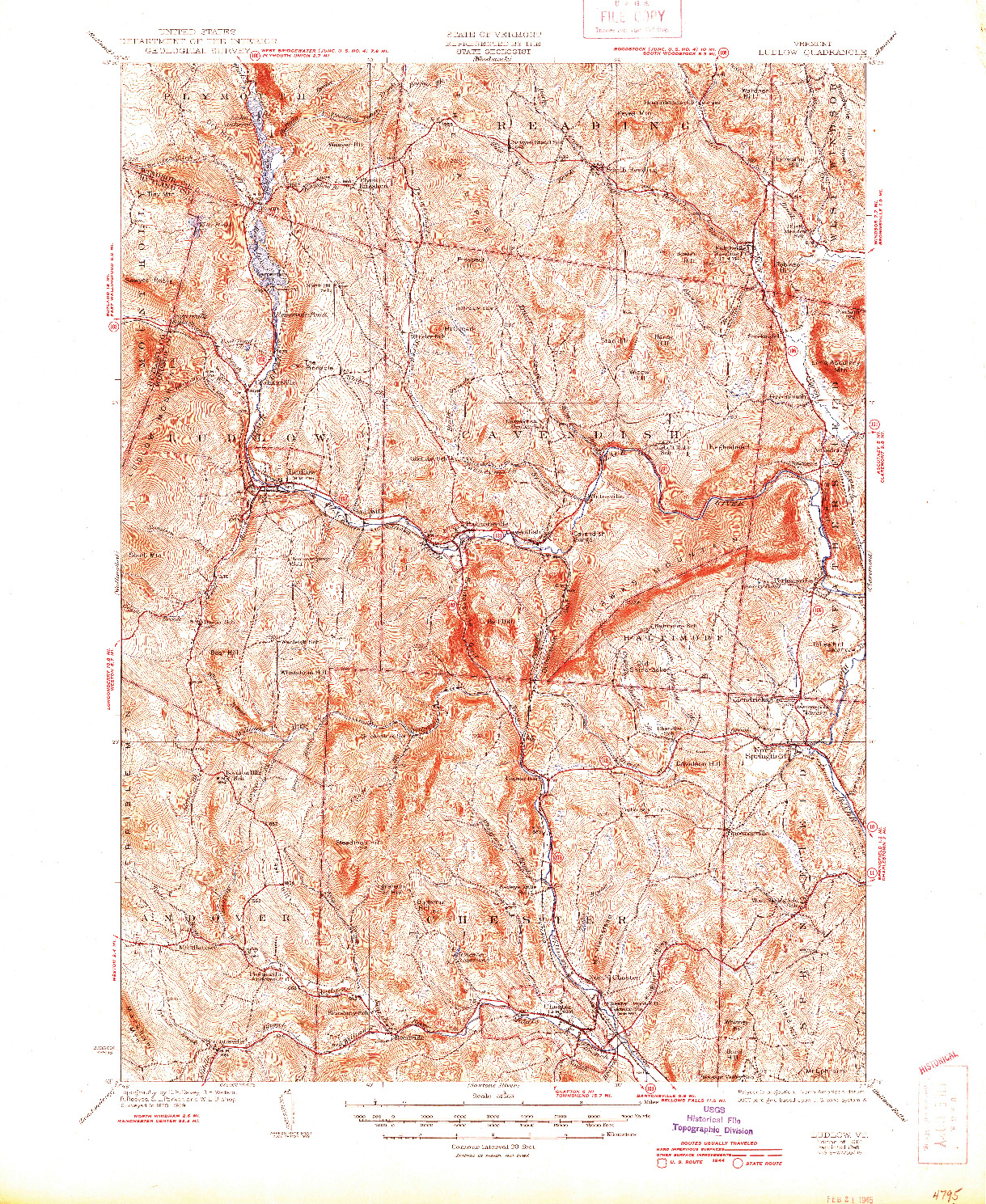 USGS 1:62500-SCALE QUADRANGLE FOR LUDLOW, VT 1932