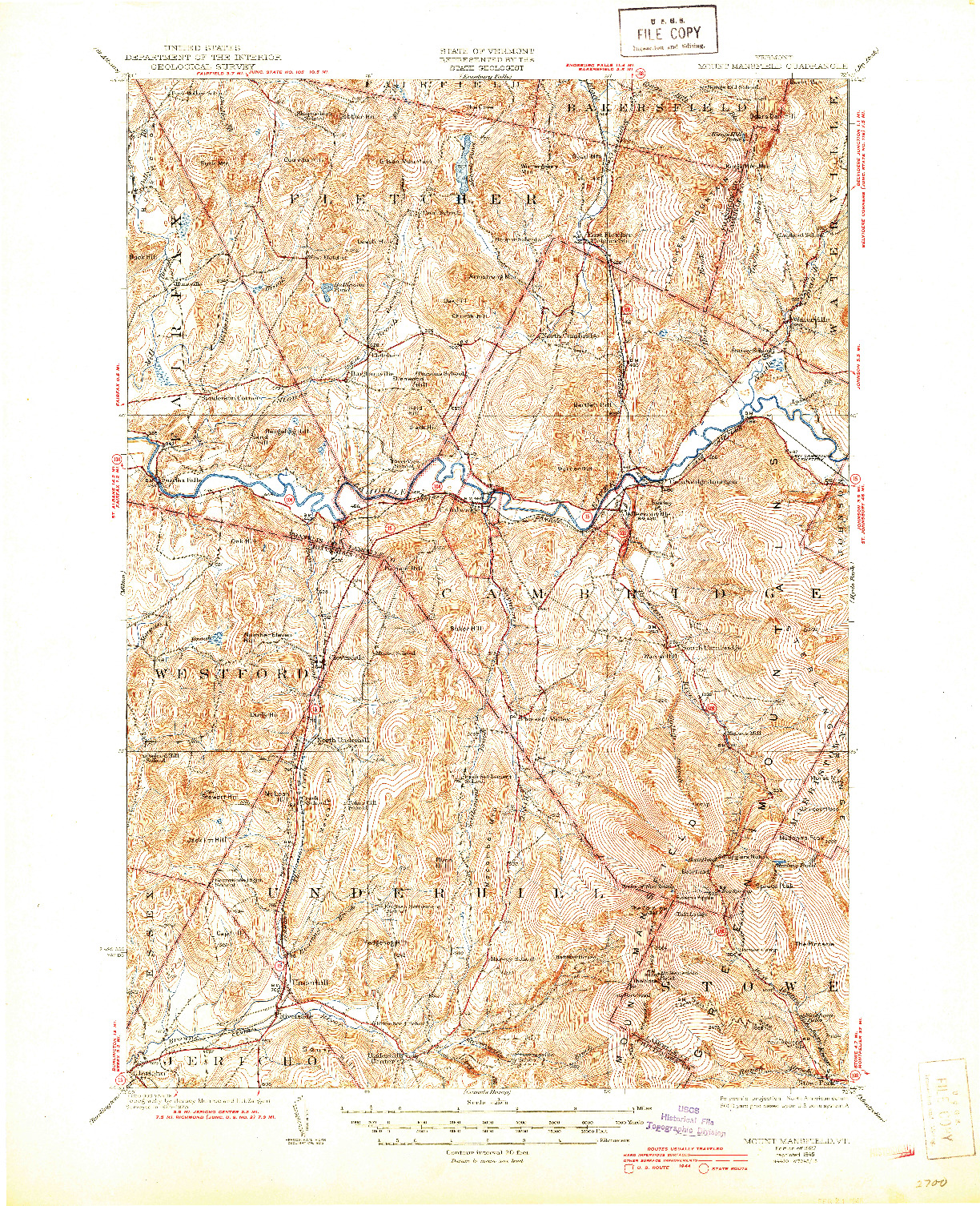 USGS 1:62500-SCALE QUADRANGLE FOR MOUNT MANSFIELD, VT 1927