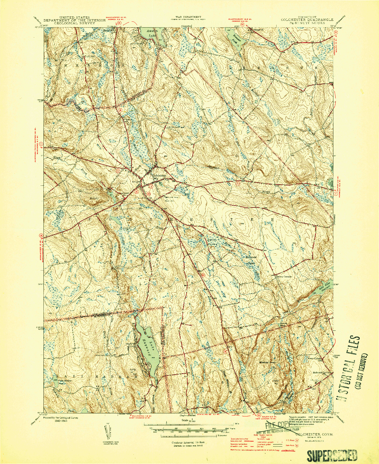 USGS 1:31680-SCALE QUADRANGLE FOR COLCHESTER, CT 1945