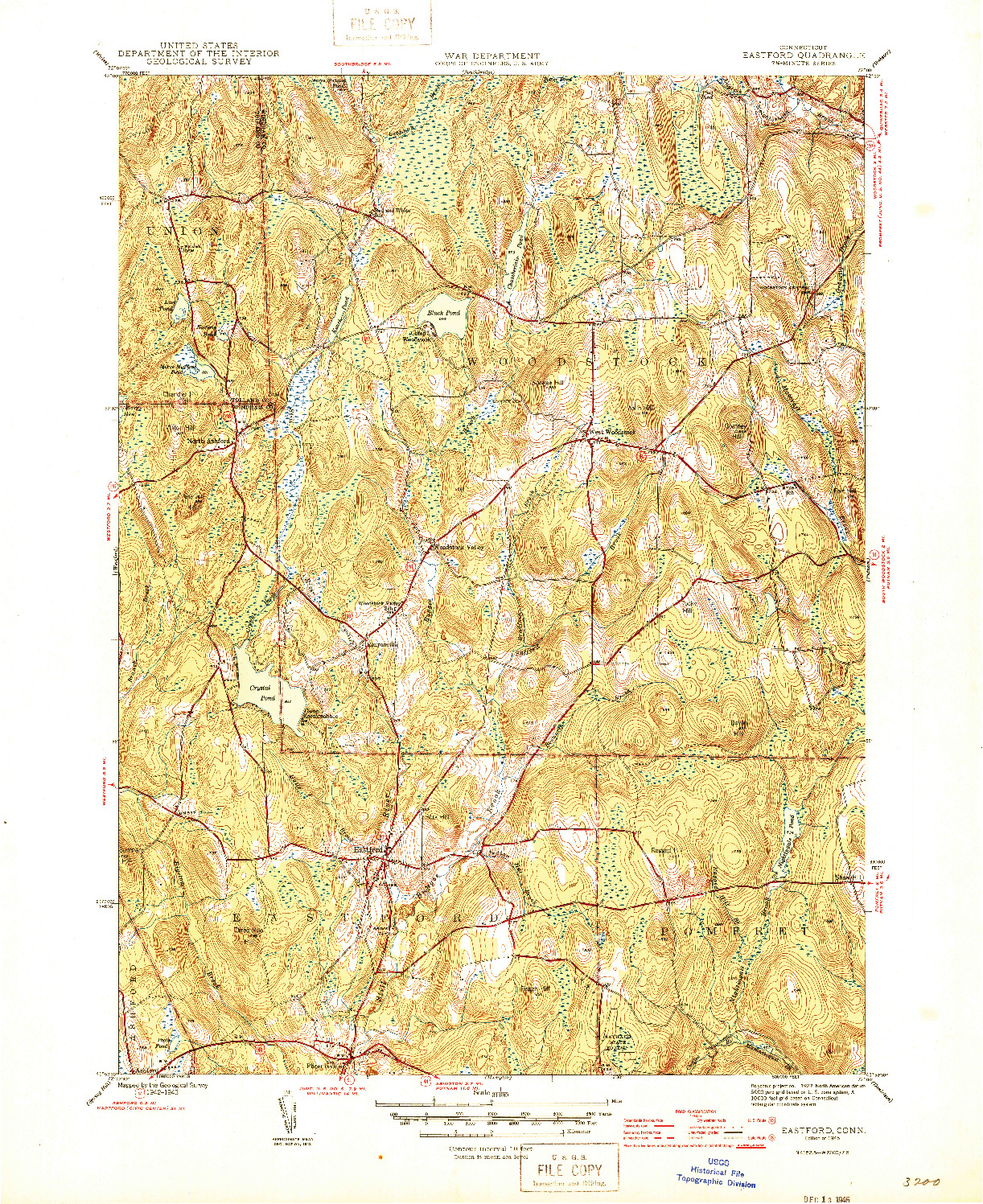 USGS 1:31680-SCALE QUADRANGLE FOR EASTFORD, CT 1945