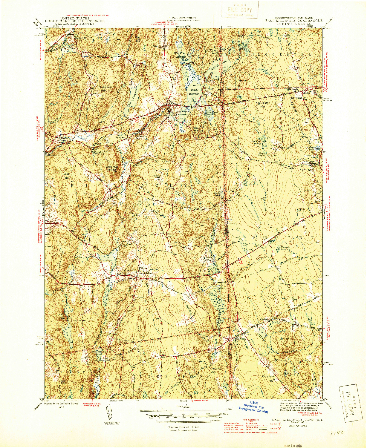 USGS 1:31680-SCALE QUADRANGLE FOR EAST KILLINGLY, CT 1945