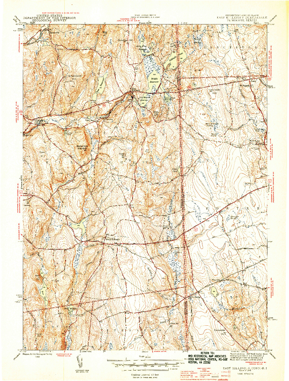 USGS 1:31680-SCALE QUADRANGLE FOR EAST KILLINGLY, CT 1945