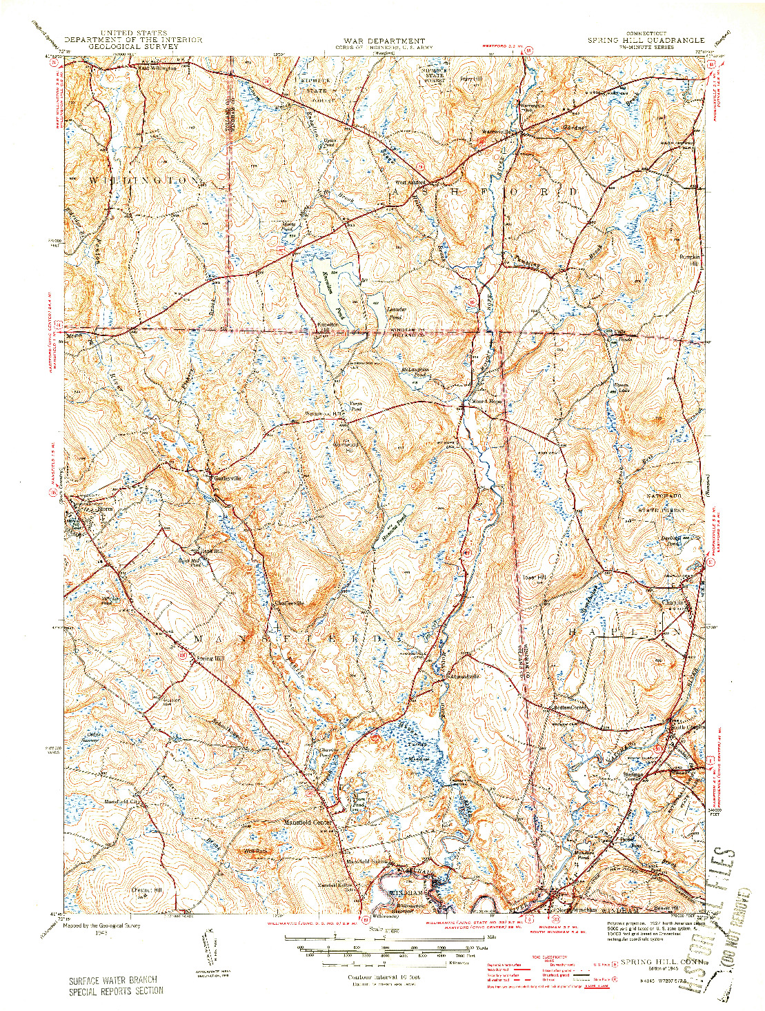 USGS 1:31680-SCALE QUADRANGLE FOR SPRING HILL, CT 1945