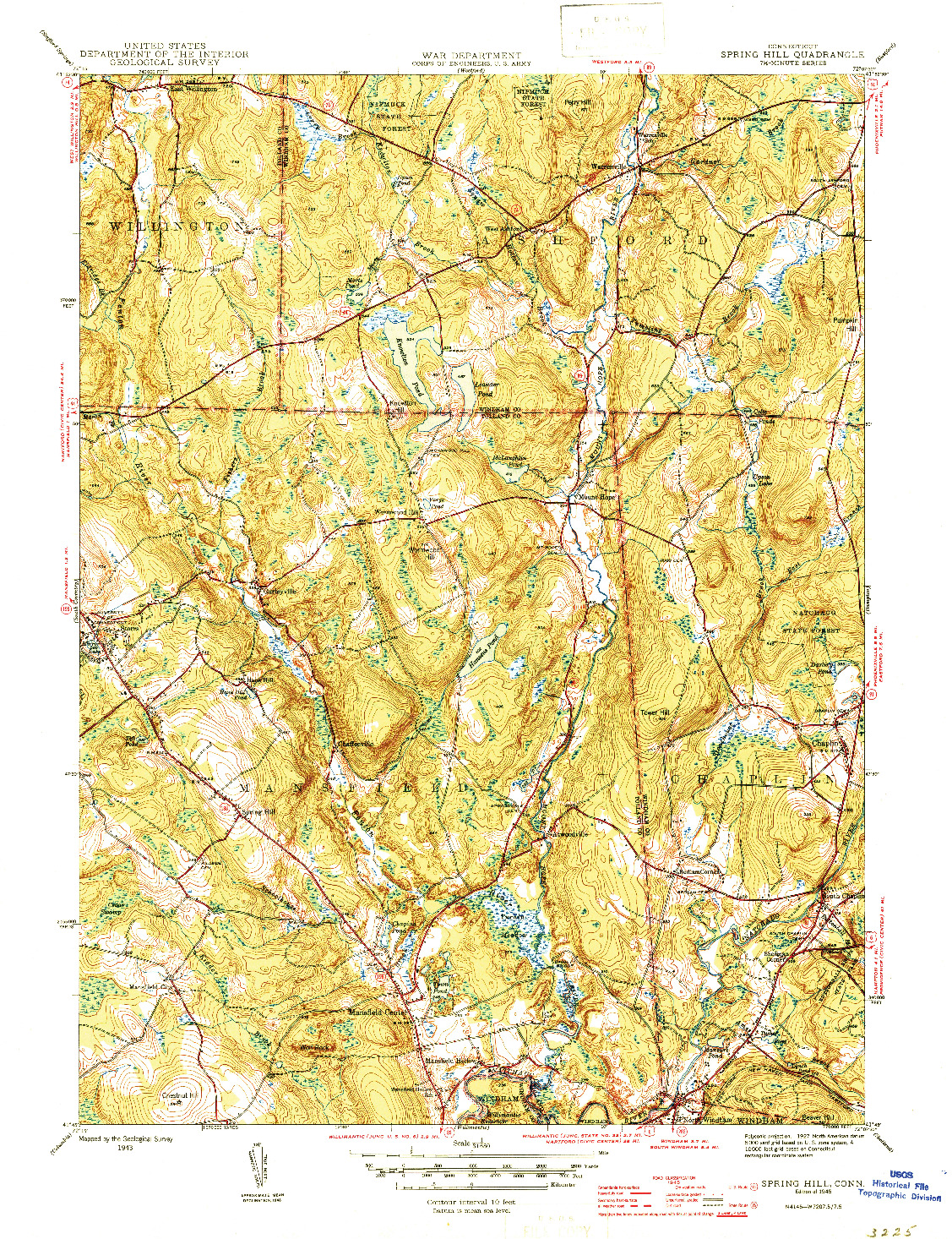 USGS 1:31680-SCALE QUADRANGLE FOR SPRING HILL, CT 1945