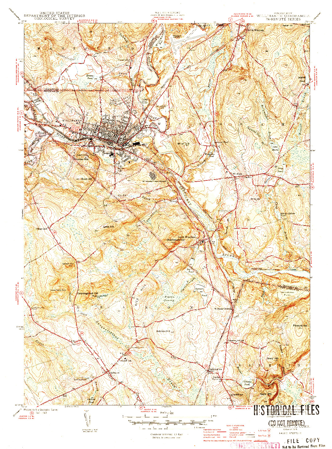 USGS 1:31680-SCALE QUADRANGLE FOR WILLIMANTIC, CT 1945