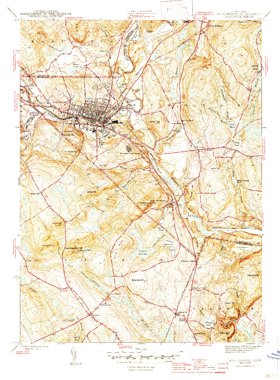 USGS 1:31680-SCALE QUADRANGLE FOR WILLIMANTIC, CT 1945