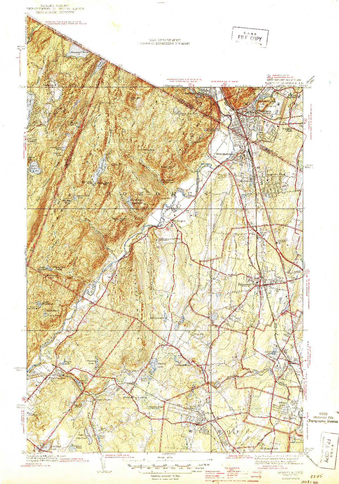 USGS 1:31680-SCALE QUADRANGLE FOR RAMSEY, NJ 1945