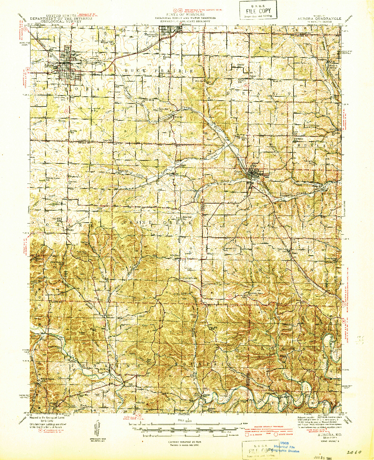 USGS 1:62500-SCALE QUADRANGLE FOR AURORA, MO 1945