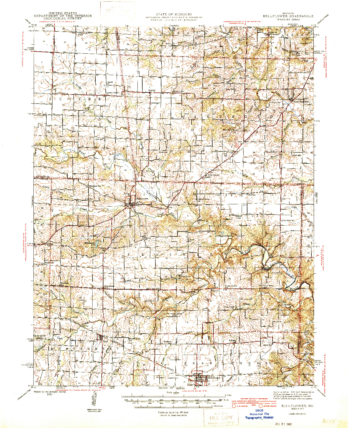 USGS 1:62500-SCALE QUADRANGLE FOR BELLFLOWER, MO 1945