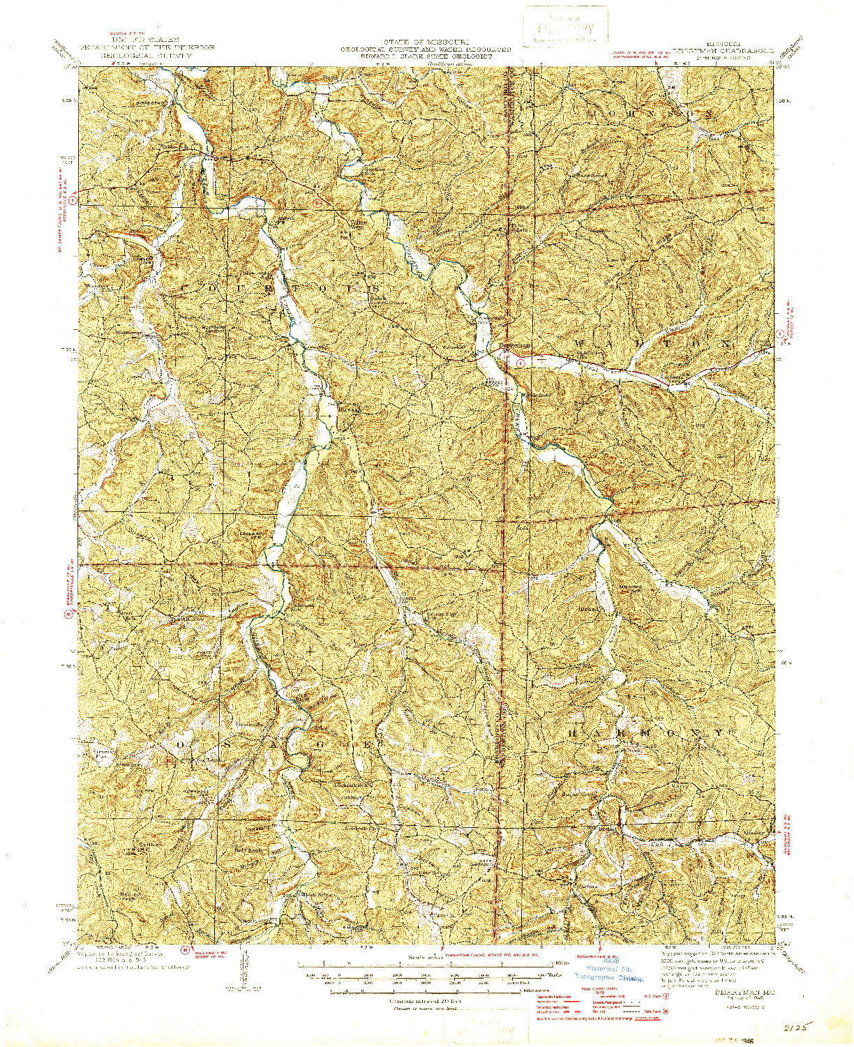 USGS 1:62500-SCALE QUADRANGLE FOR BERRYMAN, MO 1945