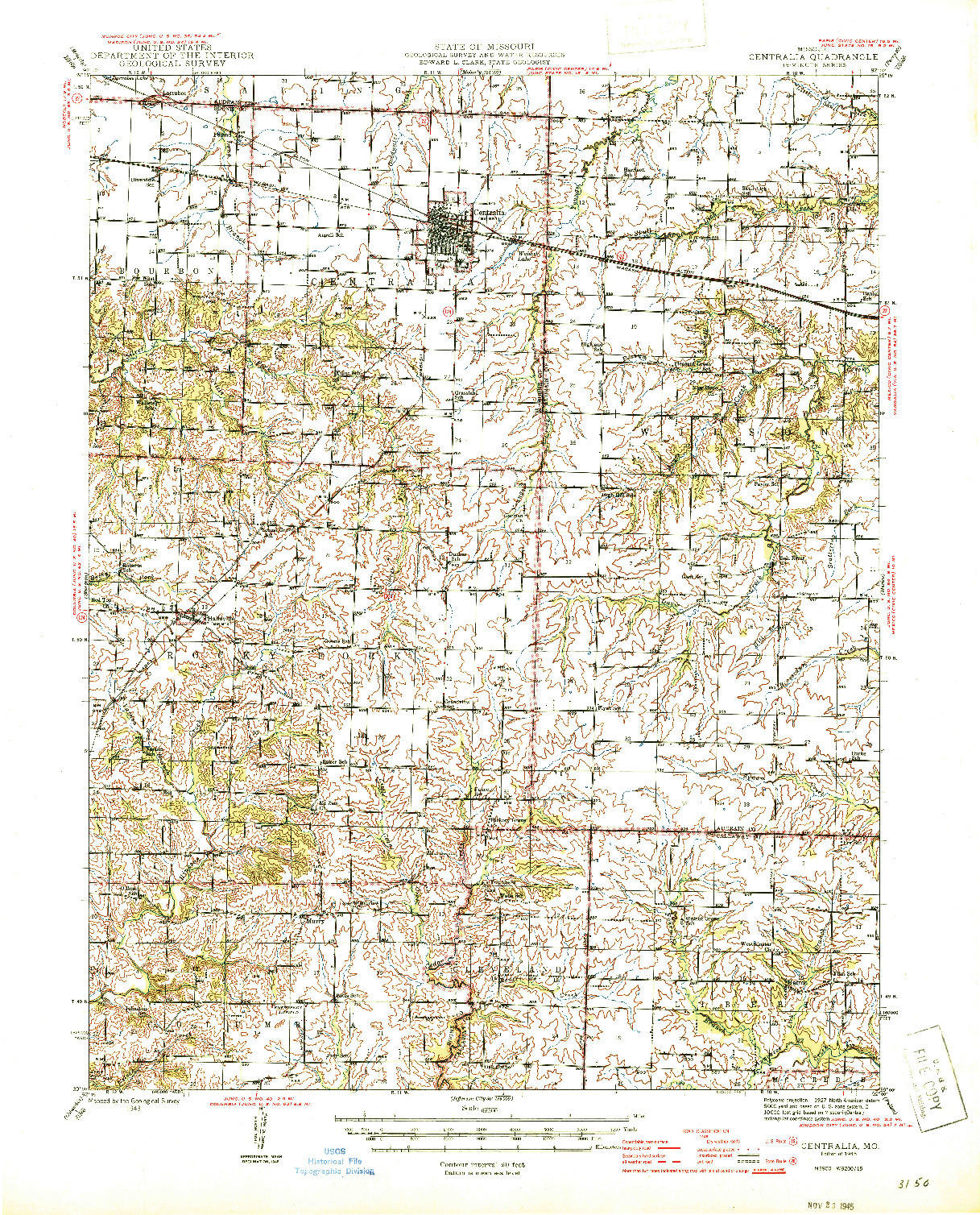 USGS 1:62500-SCALE QUADRANGLE FOR CENTRALIA, MO 1945