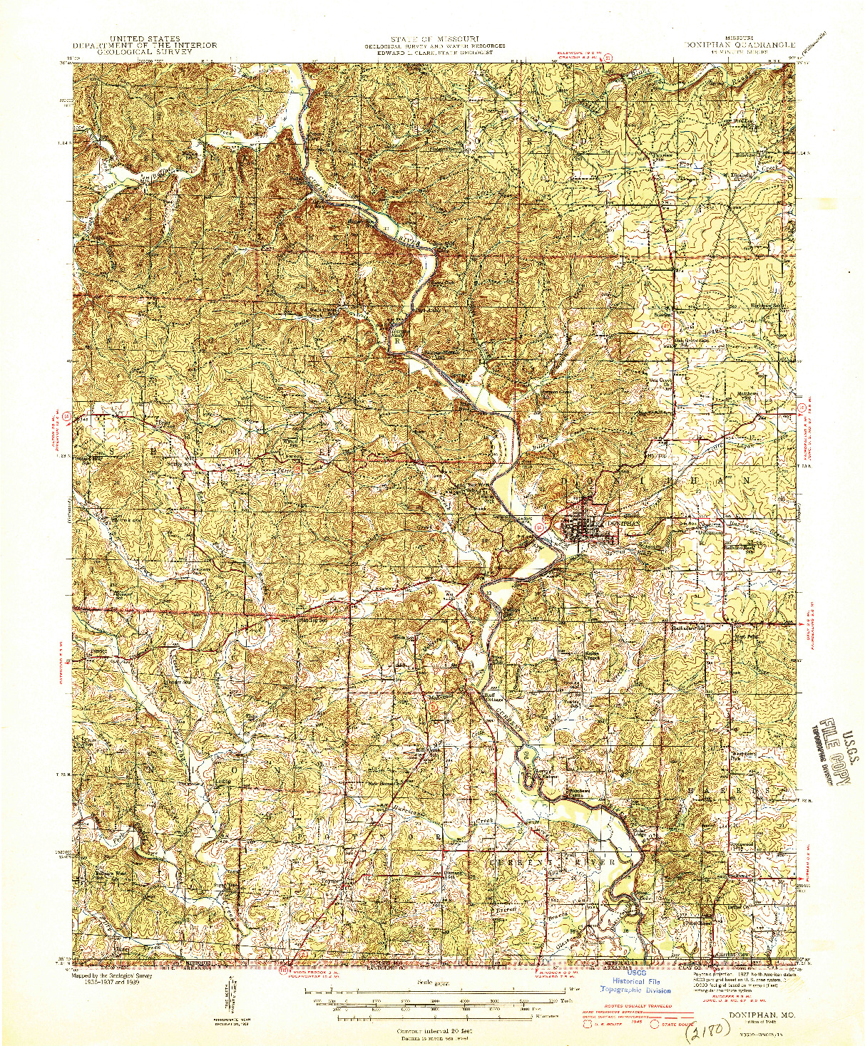 USGS 1:62500-SCALE QUADRANGLE FOR DONIPHAN, MO 1945