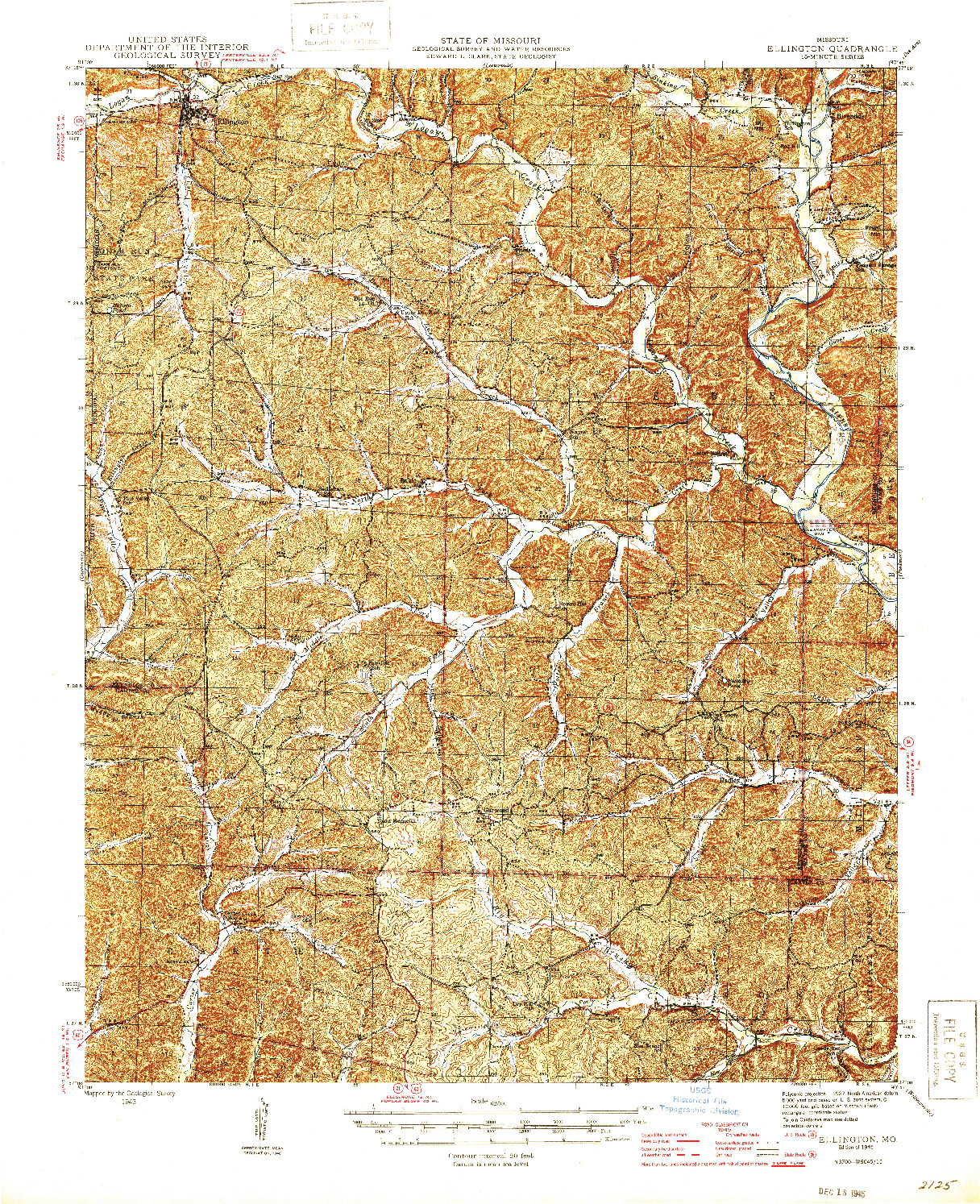 USGS 1:62500-SCALE QUADRANGLE FOR ELLINGTON, MO 1945