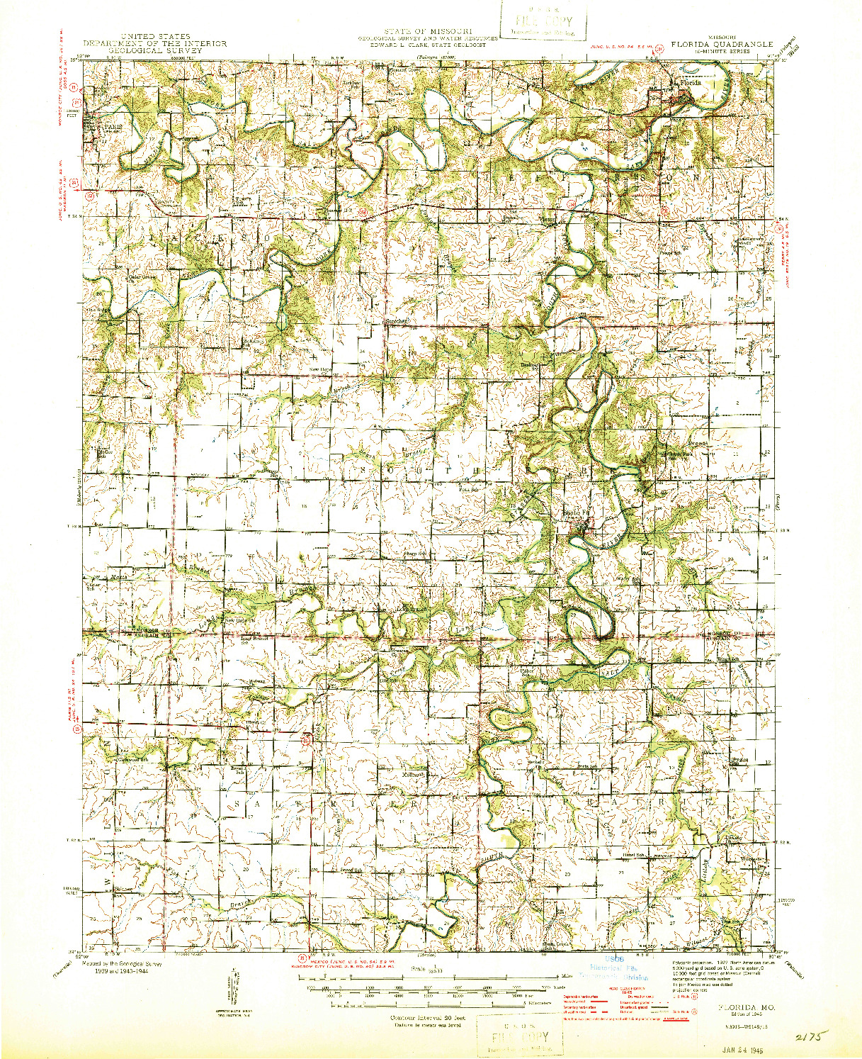 USGS 1:62500-SCALE QUADRANGLE FOR FLORIDA, MO 1945