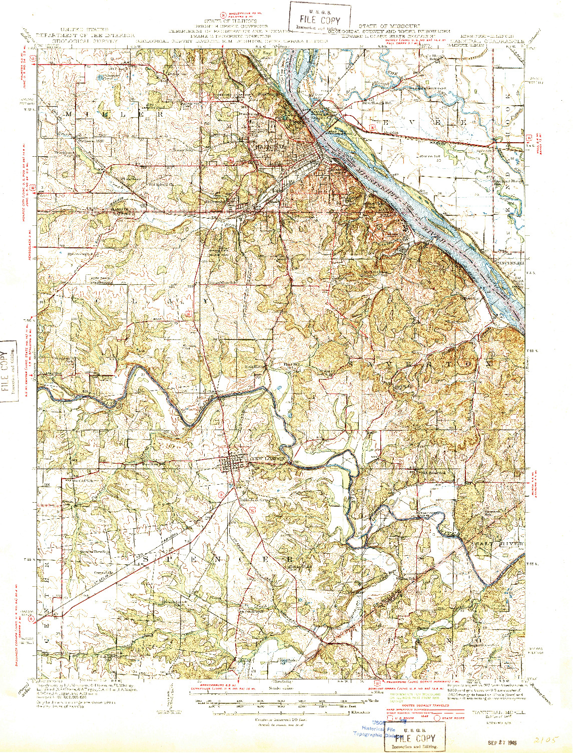 USGS 1:62500-SCALE QUADRANGLE FOR HANNIBAL, MO 1945
