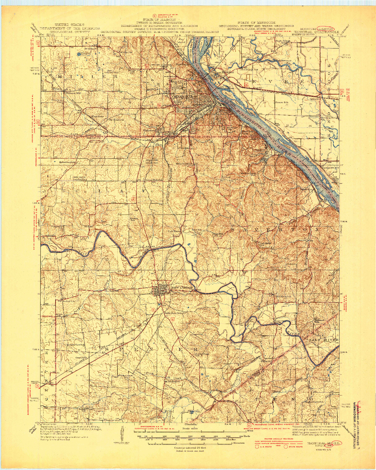 USGS 1:62500-SCALE QUADRANGLE FOR HANNIBAL, MO 1945
