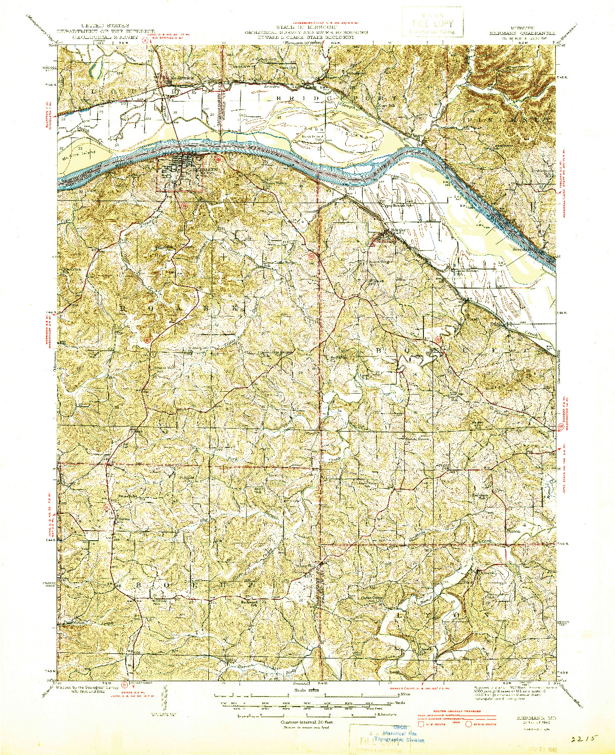 USGS 1:62500-SCALE QUADRANGLE FOR HERMANN, MO 1945