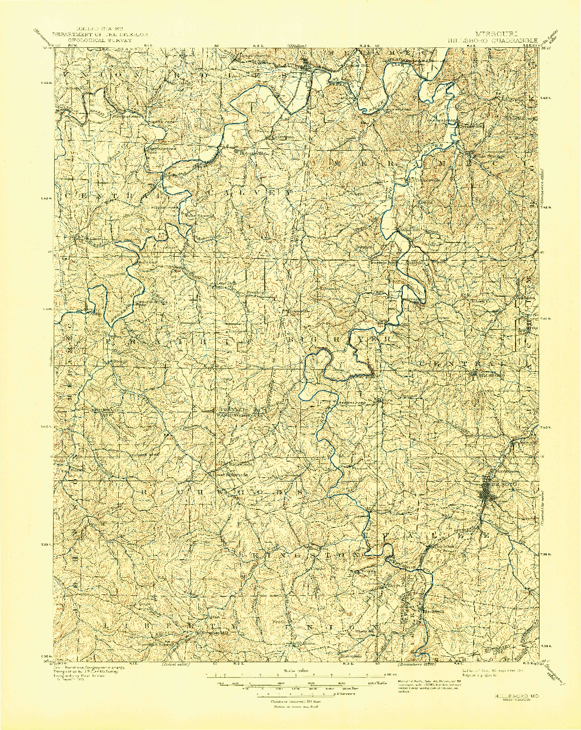 USGS 1:125000-SCALE QUADRANGLE FOR HILLSBORO, MO 1901