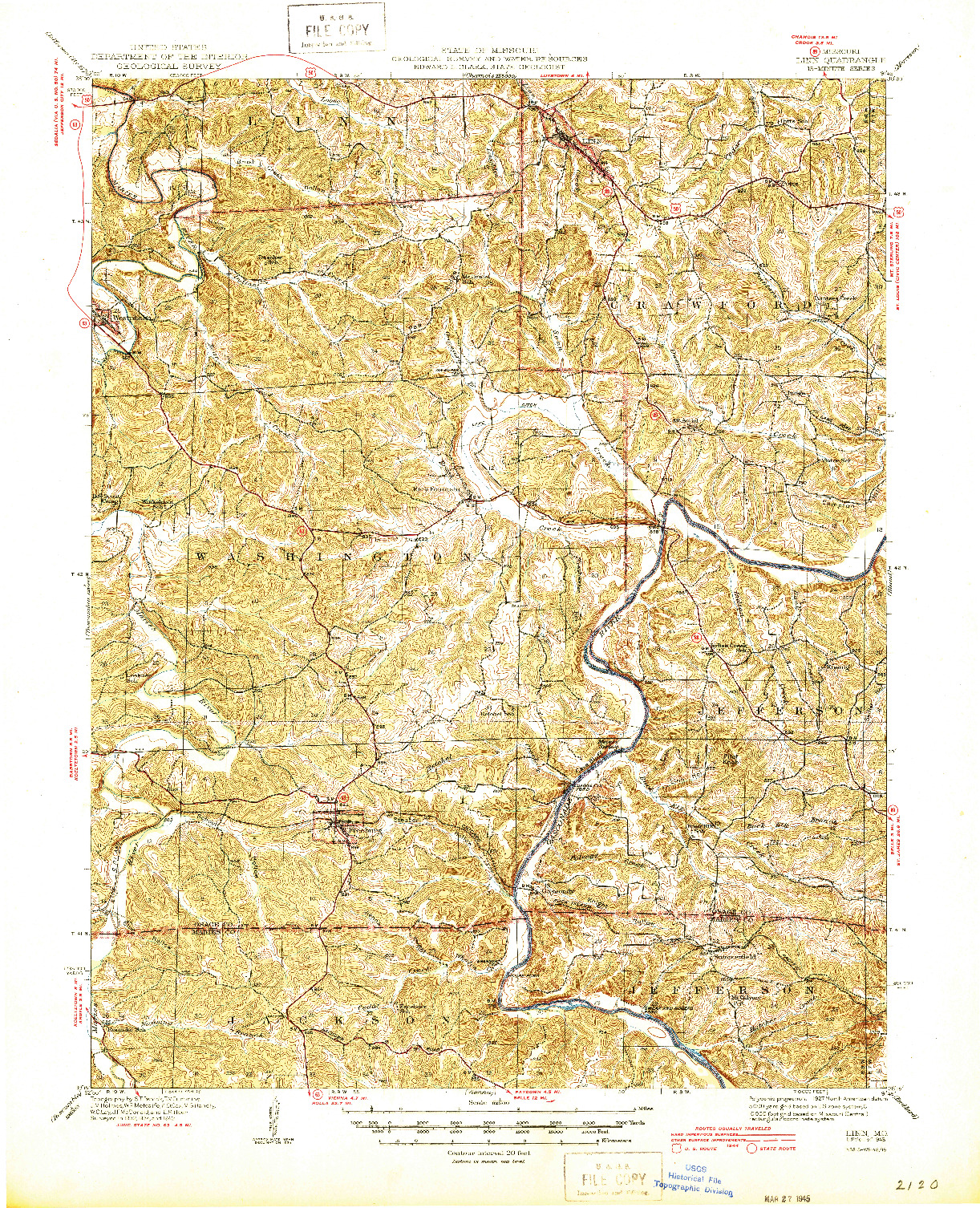 USGS 1:62500-SCALE QUADRANGLE FOR LINN, MO 1945