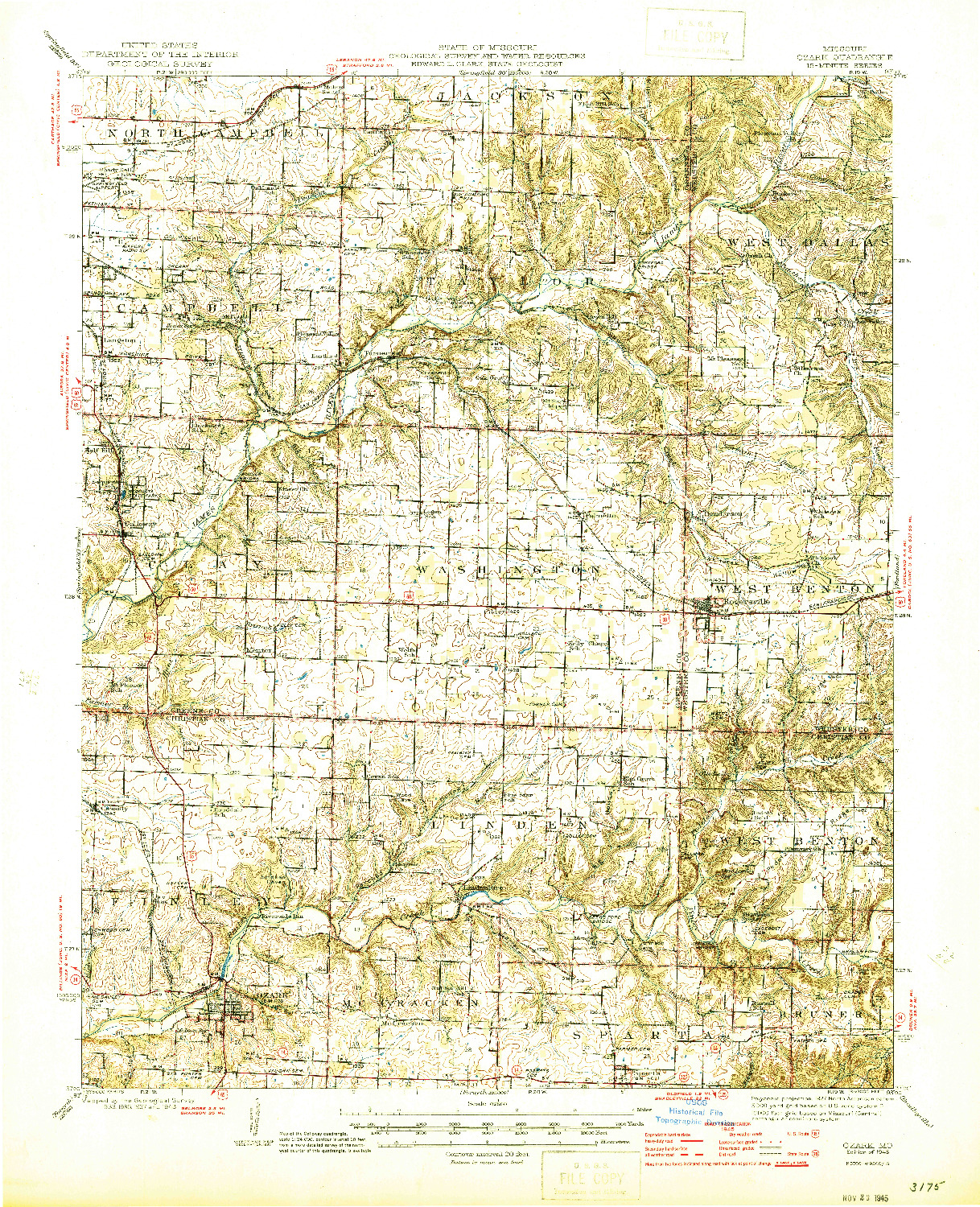 USGS 1:62500-SCALE QUADRANGLE FOR OZARK, MO 1945