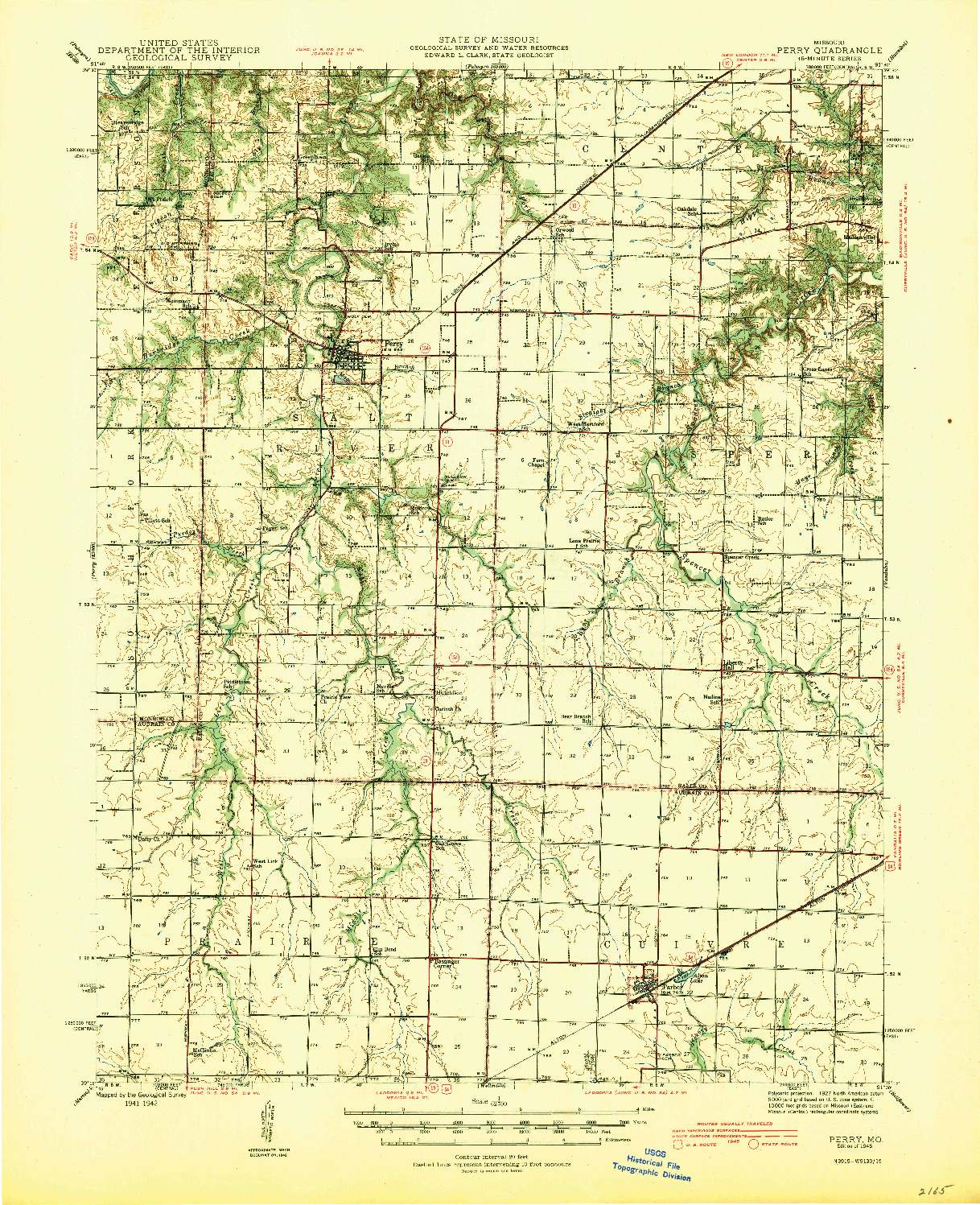 USGS 1:62500-SCALE QUADRANGLE FOR PERRY, MO 1945