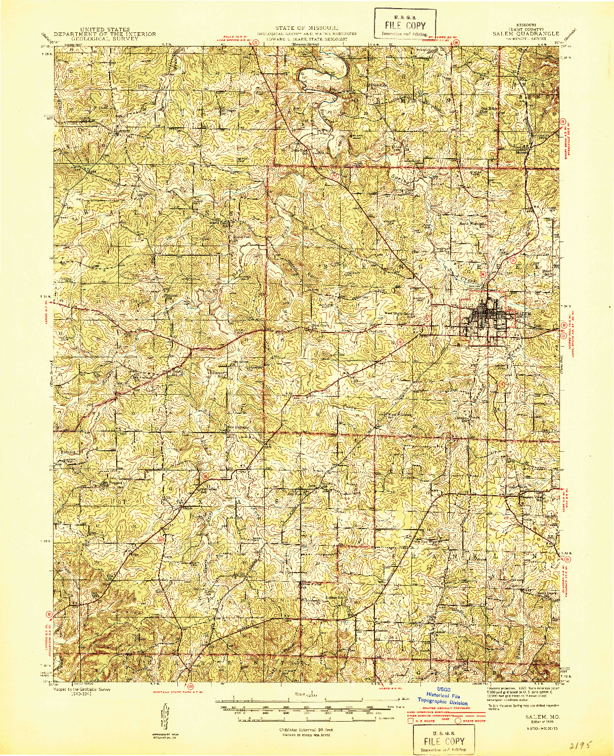 USGS 1:62500-SCALE QUADRANGLE FOR SALEM, MO 1945