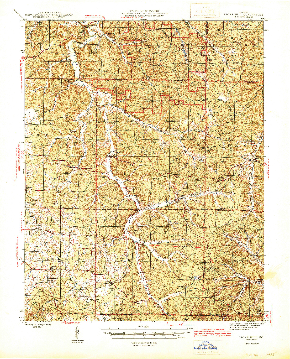 USGS 1:62500-SCALE QUADRANGLE FOR STONE HILL, MO 1945