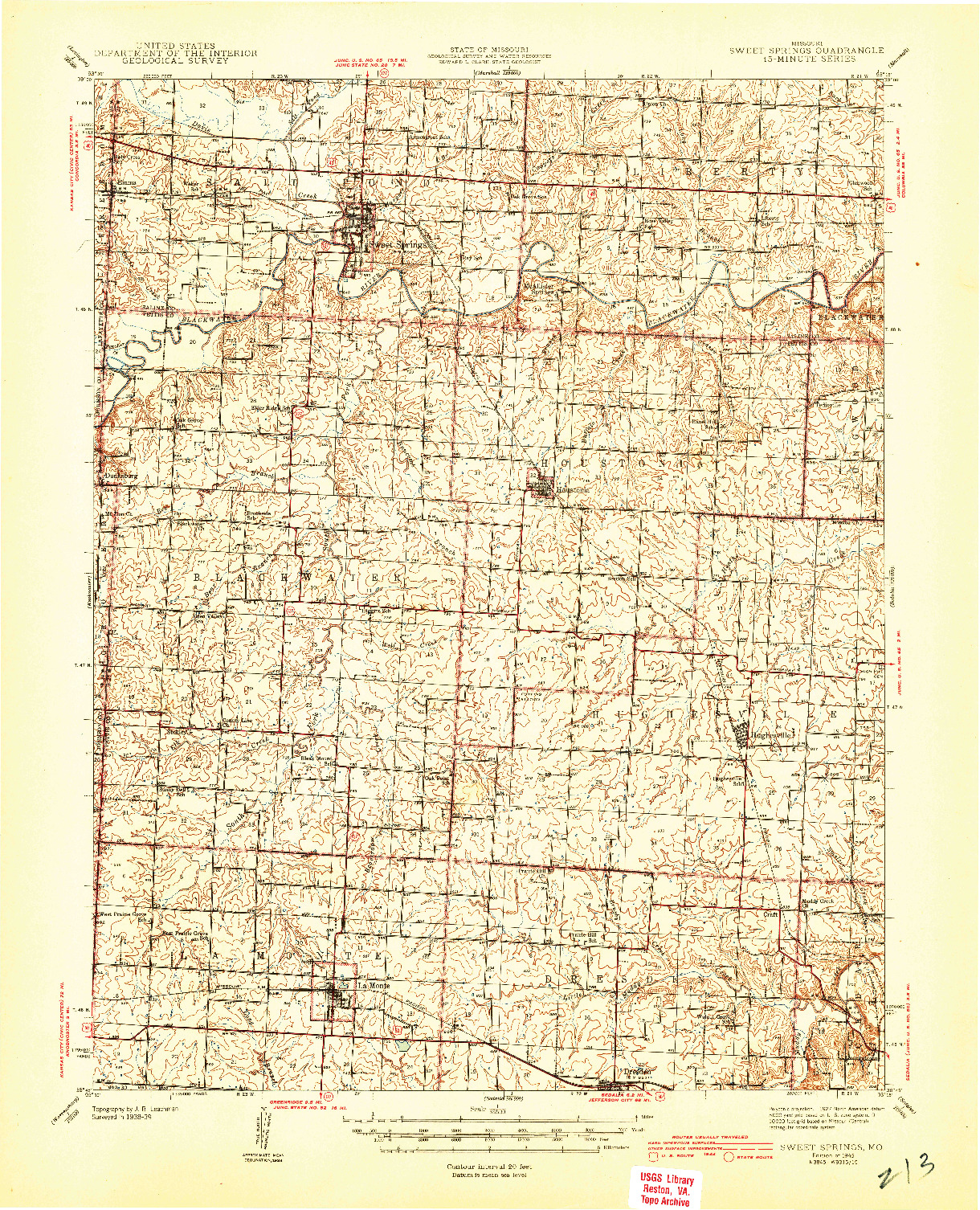 USGS 1:62500-SCALE QUADRANGLE FOR SWEET SPRINGS, MO 1945