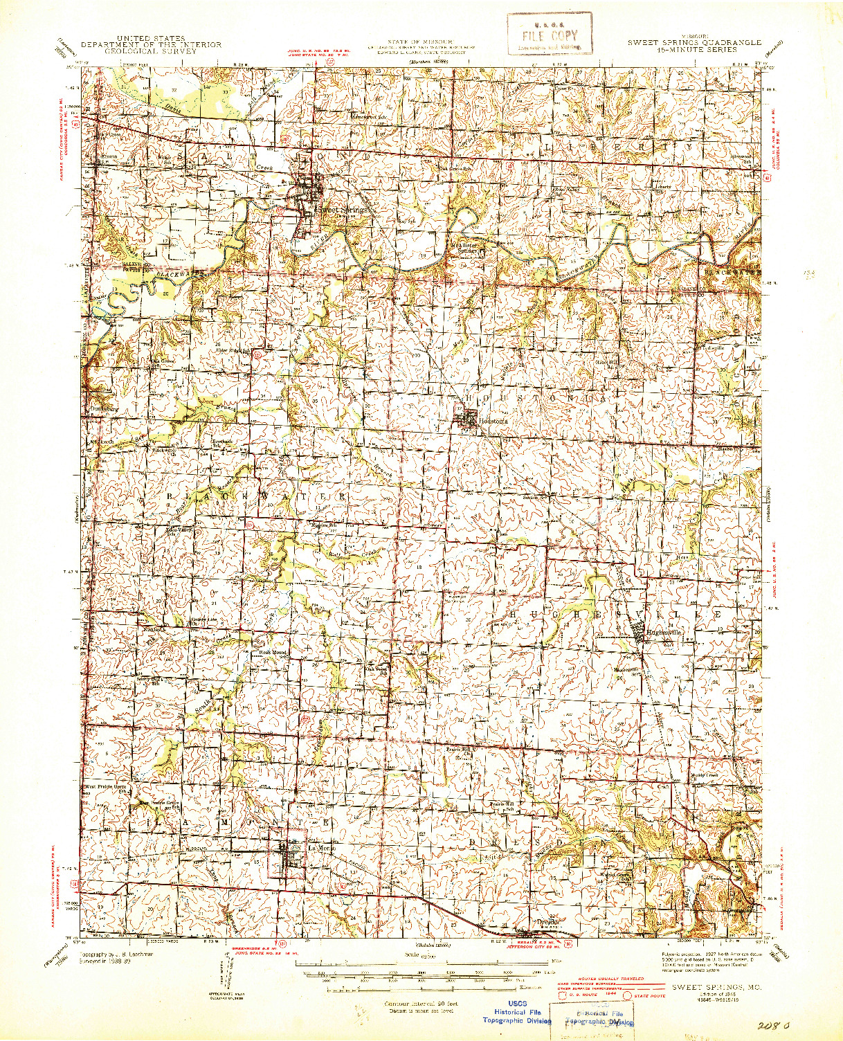 USGS 1:62500-SCALE QUADRANGLE FOR SWEET SPRINGS, MO 1945