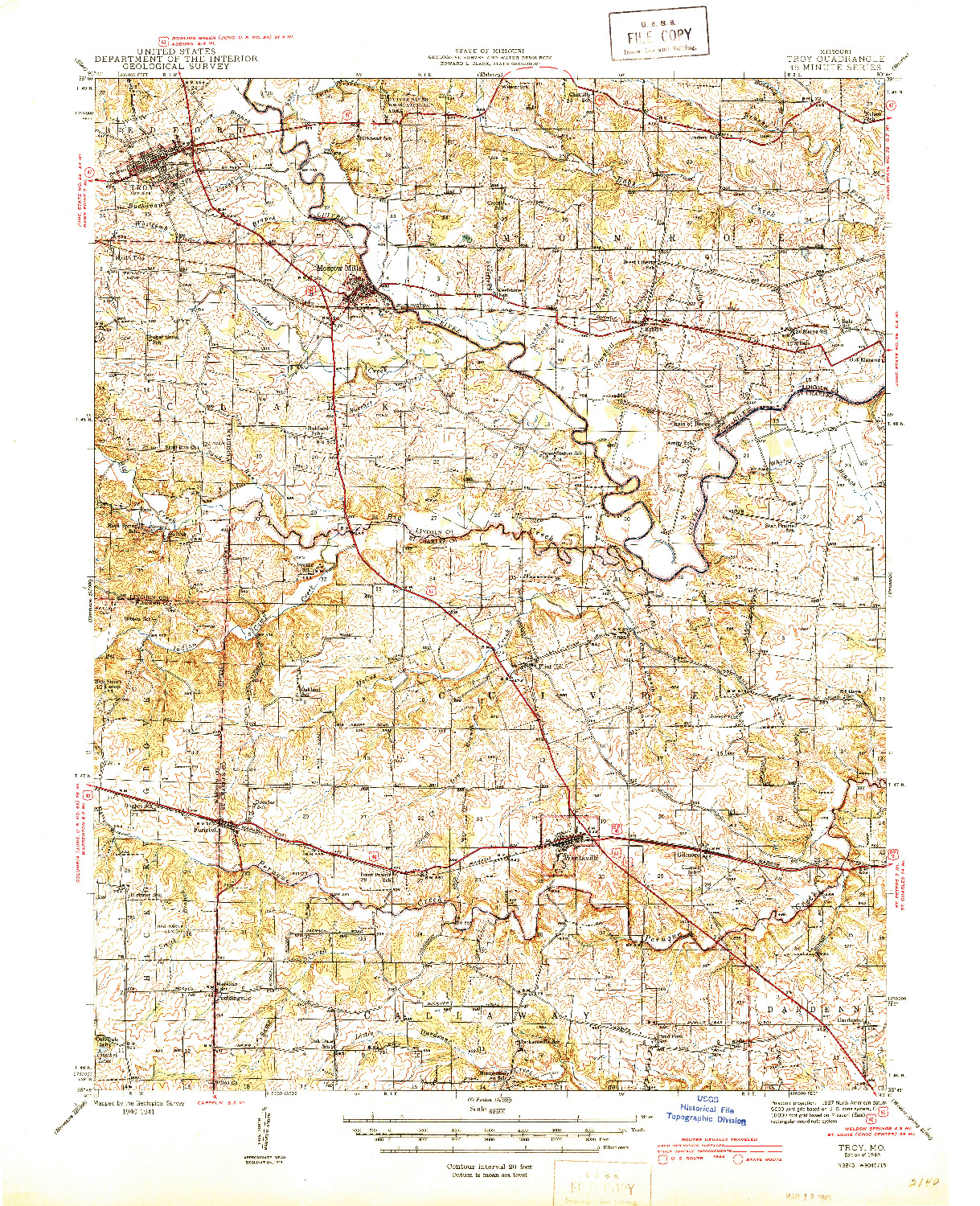 USGS 1:62500-SCALE QUADRANGLE FOR TROY, MO 1945