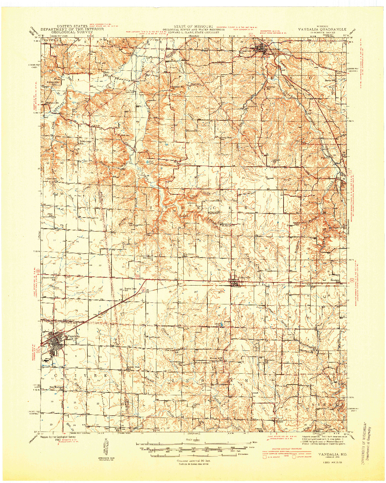 USGS 1:62500-SCALE QUADRANGLE FOR VANDALIA, MO 1945