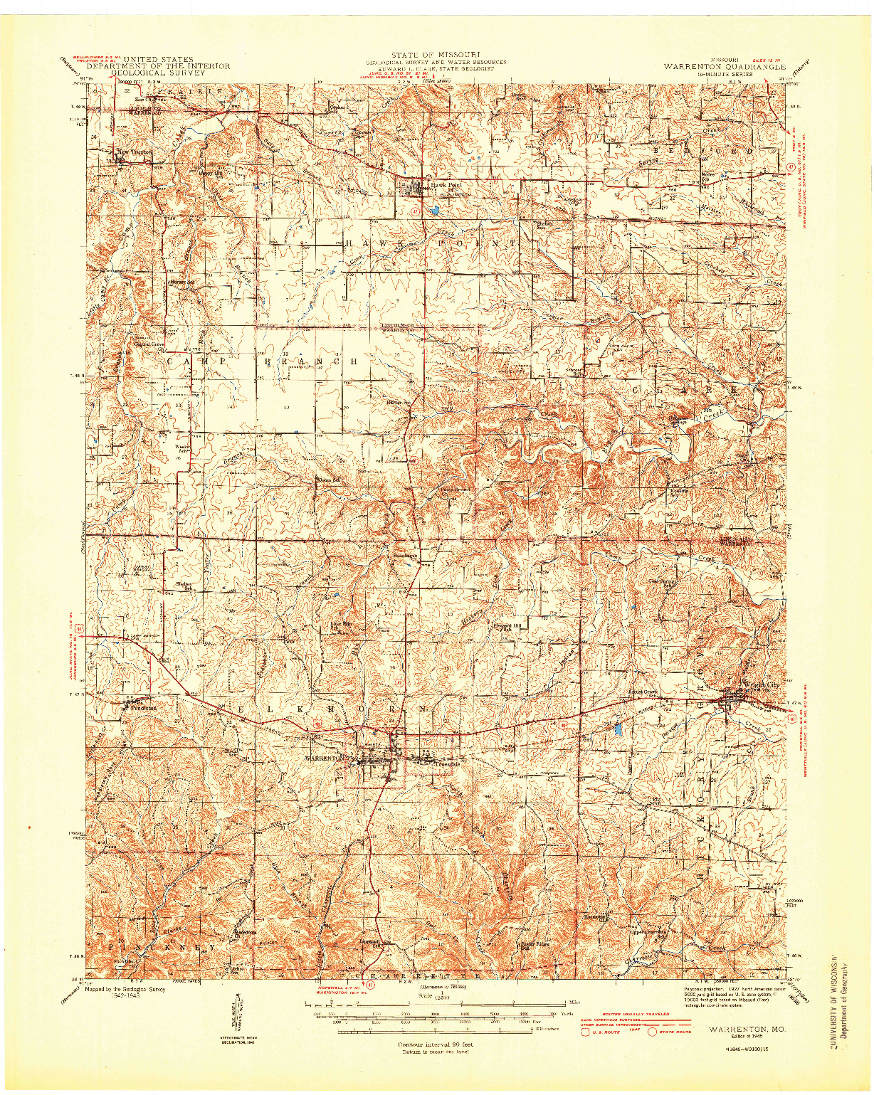 USGS 1:62500-SCALE QUADRANGLE FOR WARRENTON, MO 1945
