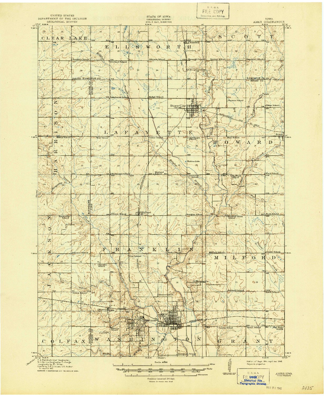USGS 1:62500-SCALE QUADRANGLE FOR AMES, IA 1914