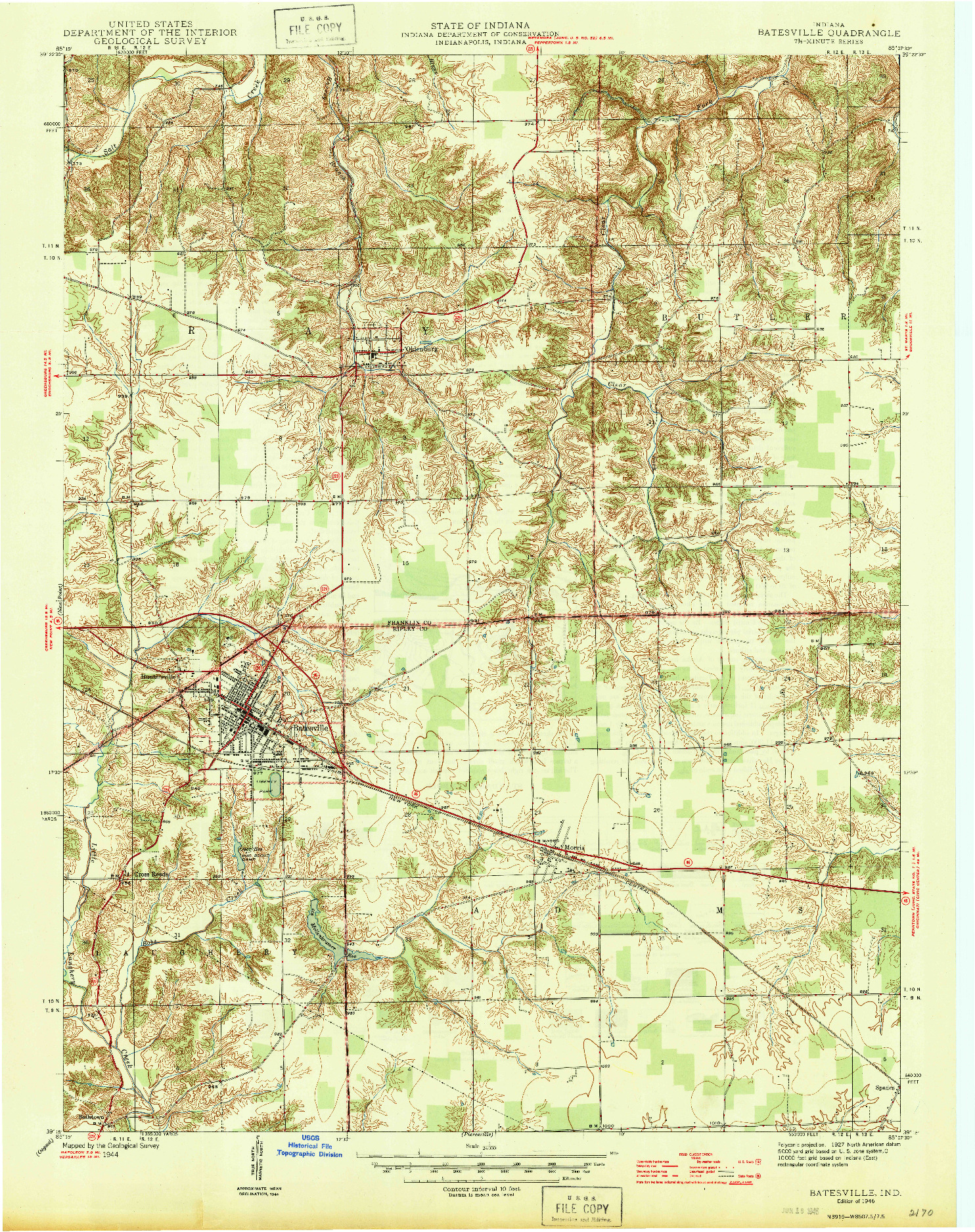 USGS 1:24000-SCALE QUADRANGLE FOR BATESVILLE, IN 1946