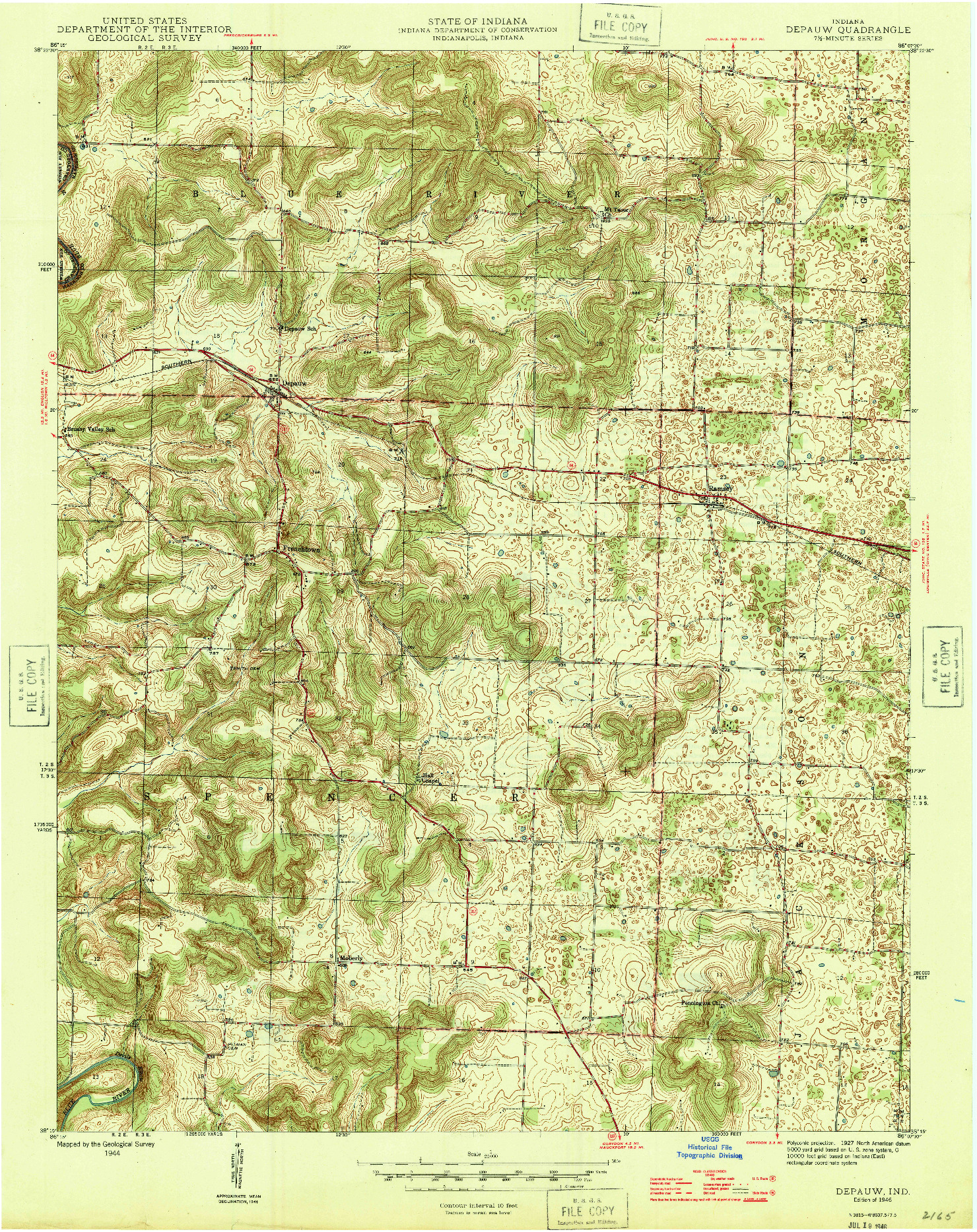 USGS 1:24000-SCALE QUADRANGLE FOR DEPAUW, IN 1946