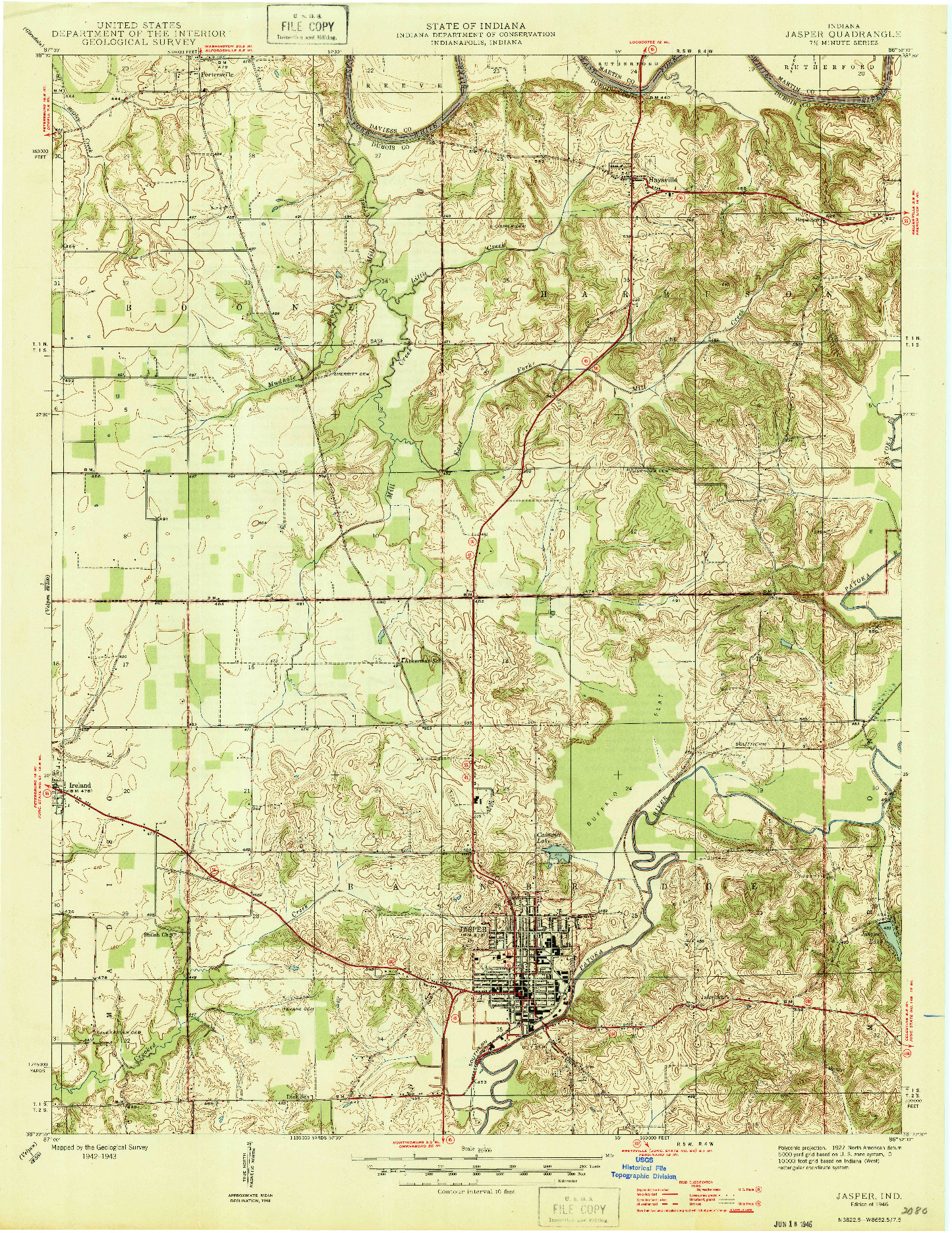USGS 1:24000-SCALE QUADRANGLE FOR JASPER, IN 1946