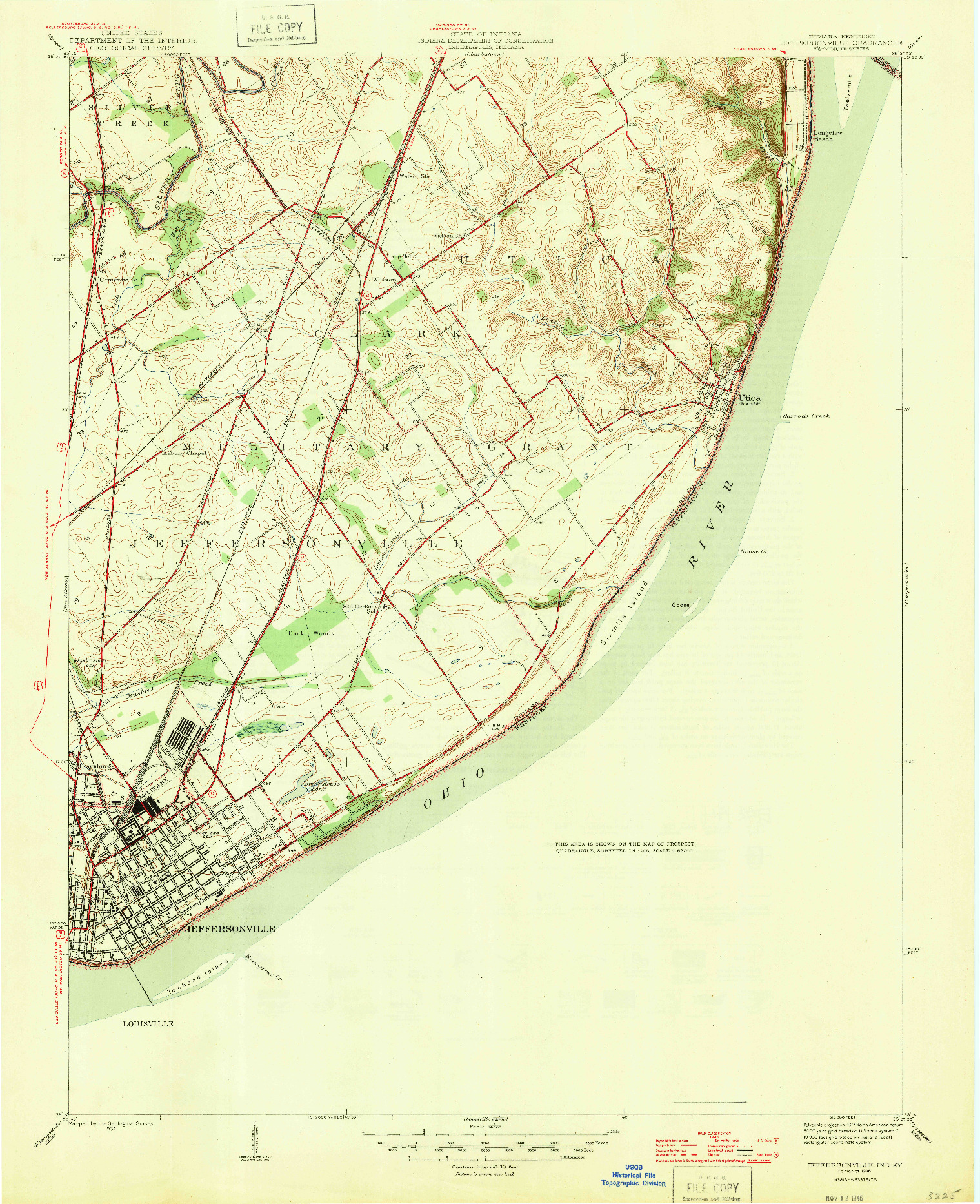 USGS 1:24000-SCALE QUADRANGLE FOR JEFFERSONVILLE, IN 1946