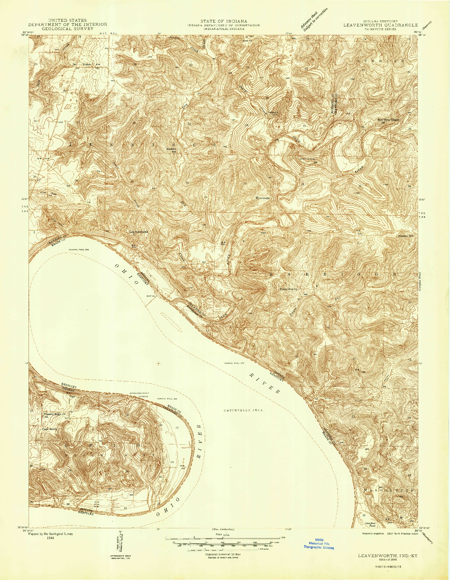 USGS 1:24000-SCALE QUADRANGLE FOR LEAVENWORTH, IN 1946