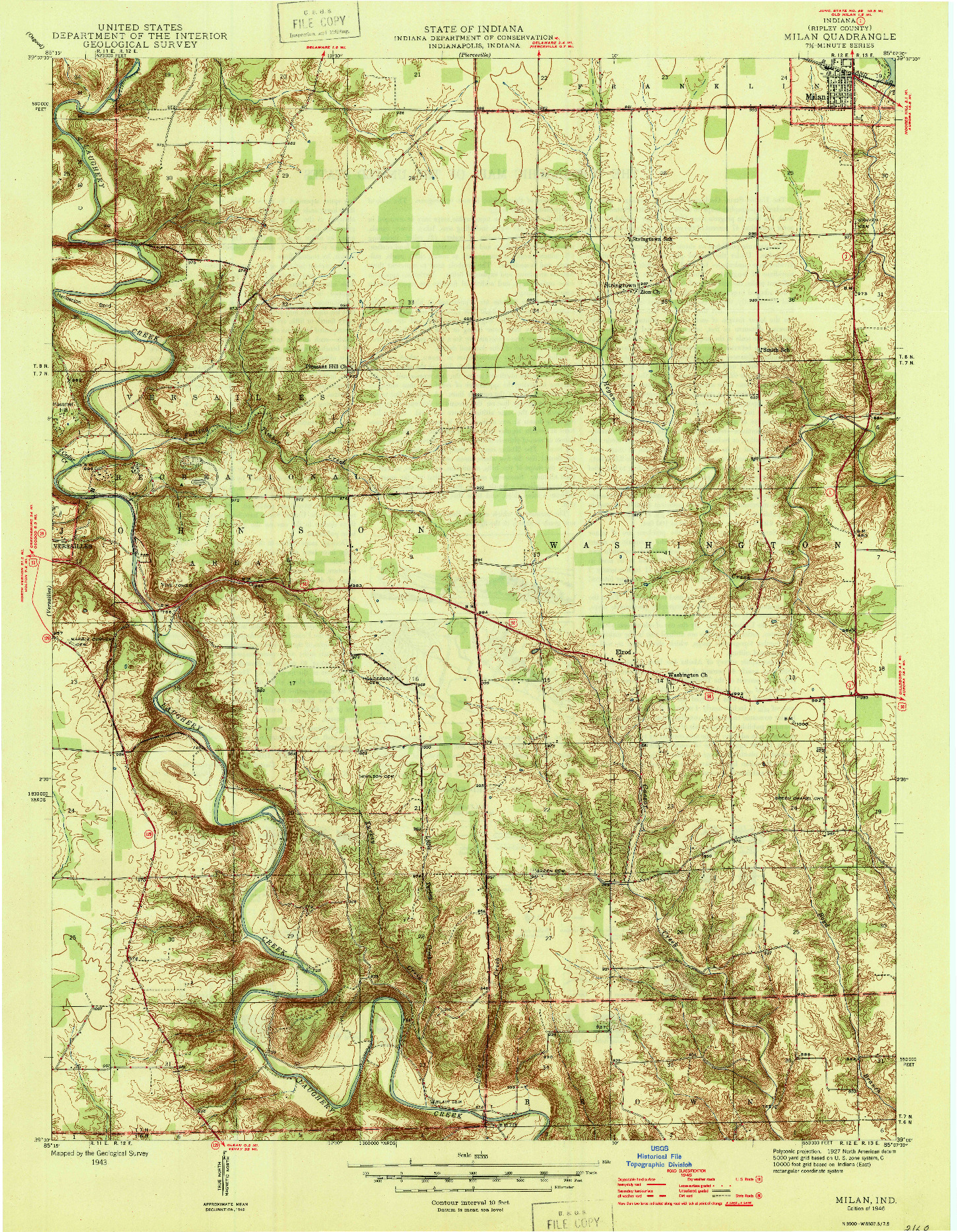 USGS 1:24000-SCALE QUADRANGLE FOR MILAN, IN 1946