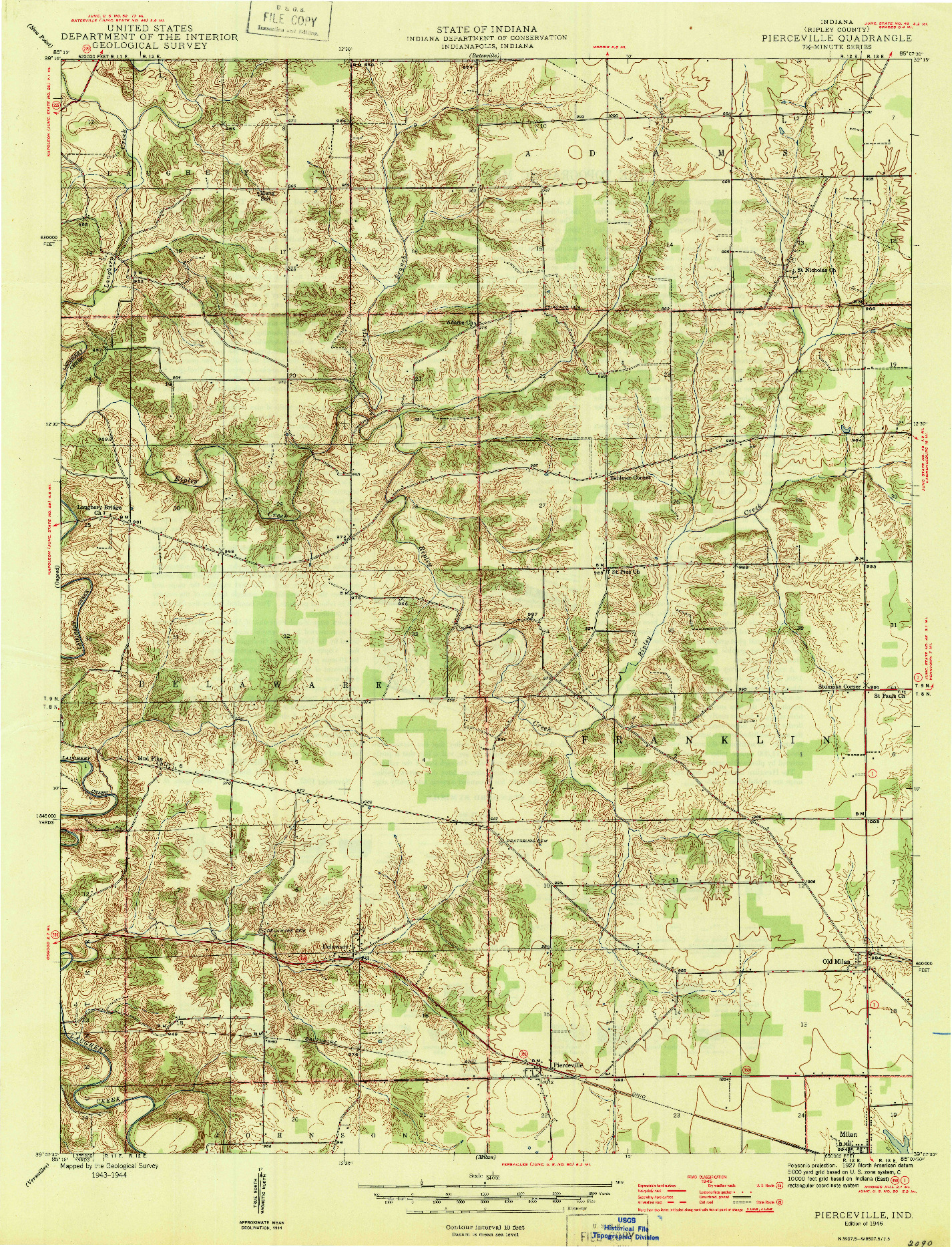 USGS 1:24000-SCALE QUADRANGLE FOR PIERCEVILLE, IN 1946