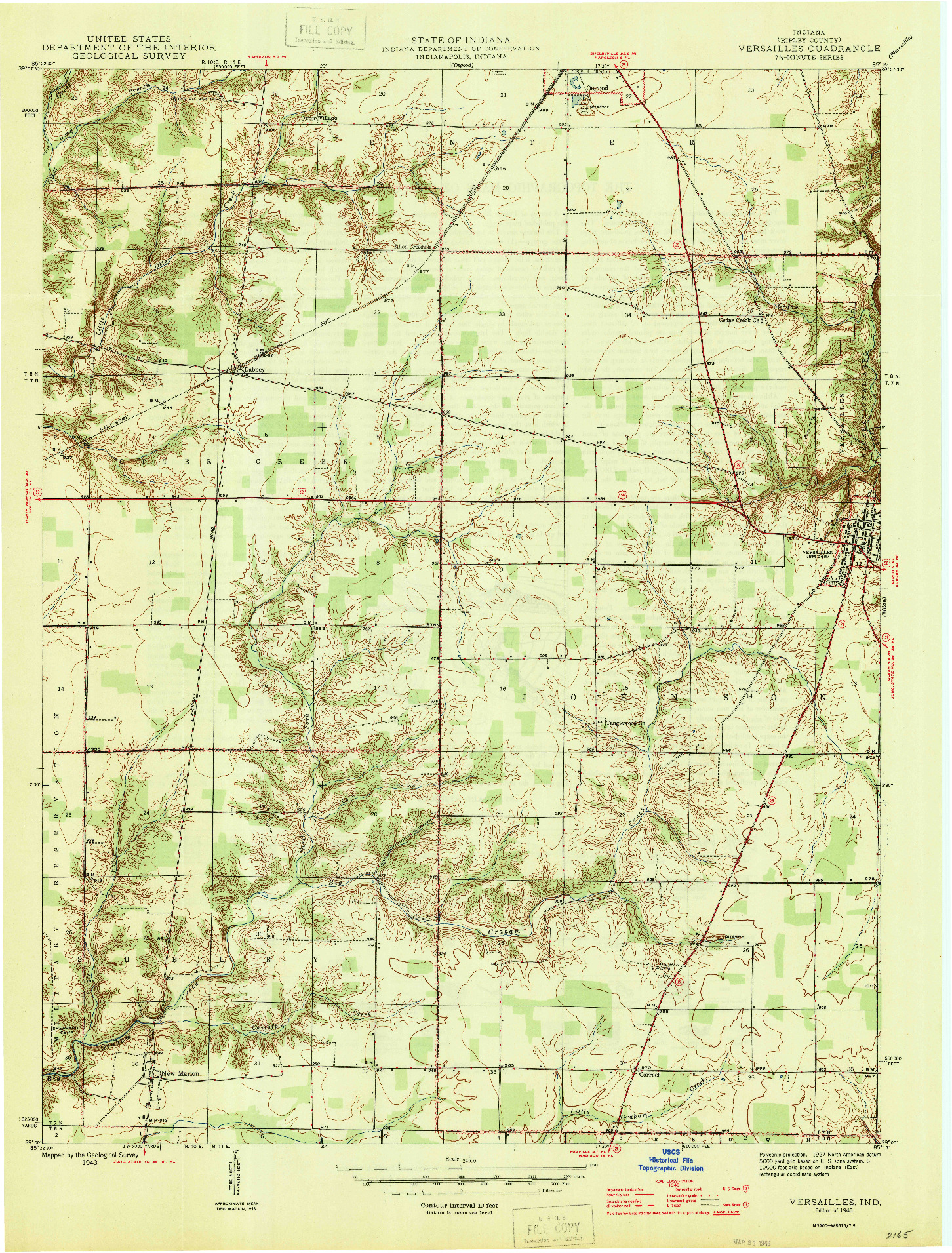 USGS 1:24000-SCALE QUADRANGLE FOR VERSAILLES, IN 1946