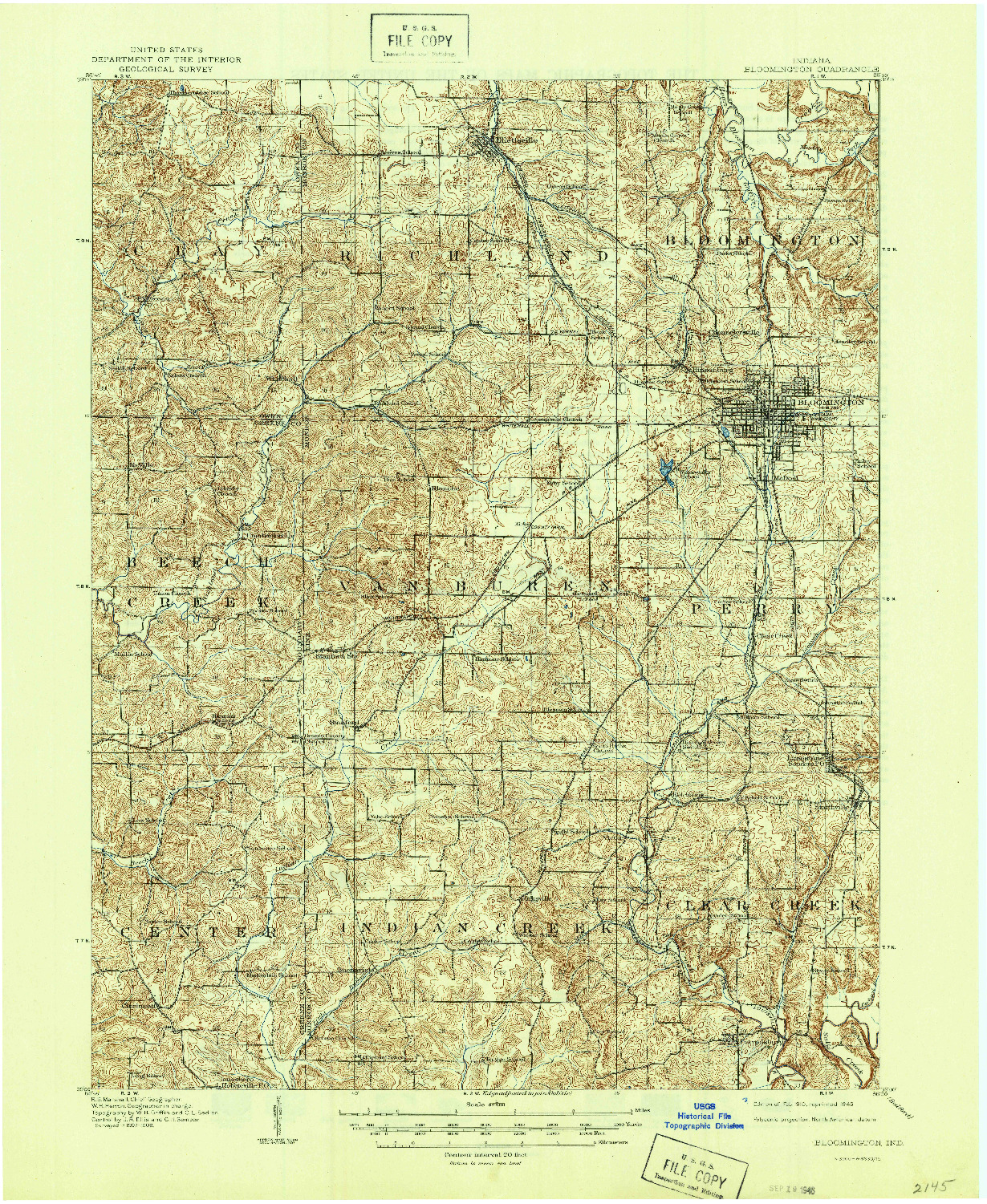 USGS 1:62500-SCALE QUADRANGLE FOR BLOOMINGTON, IN 1910