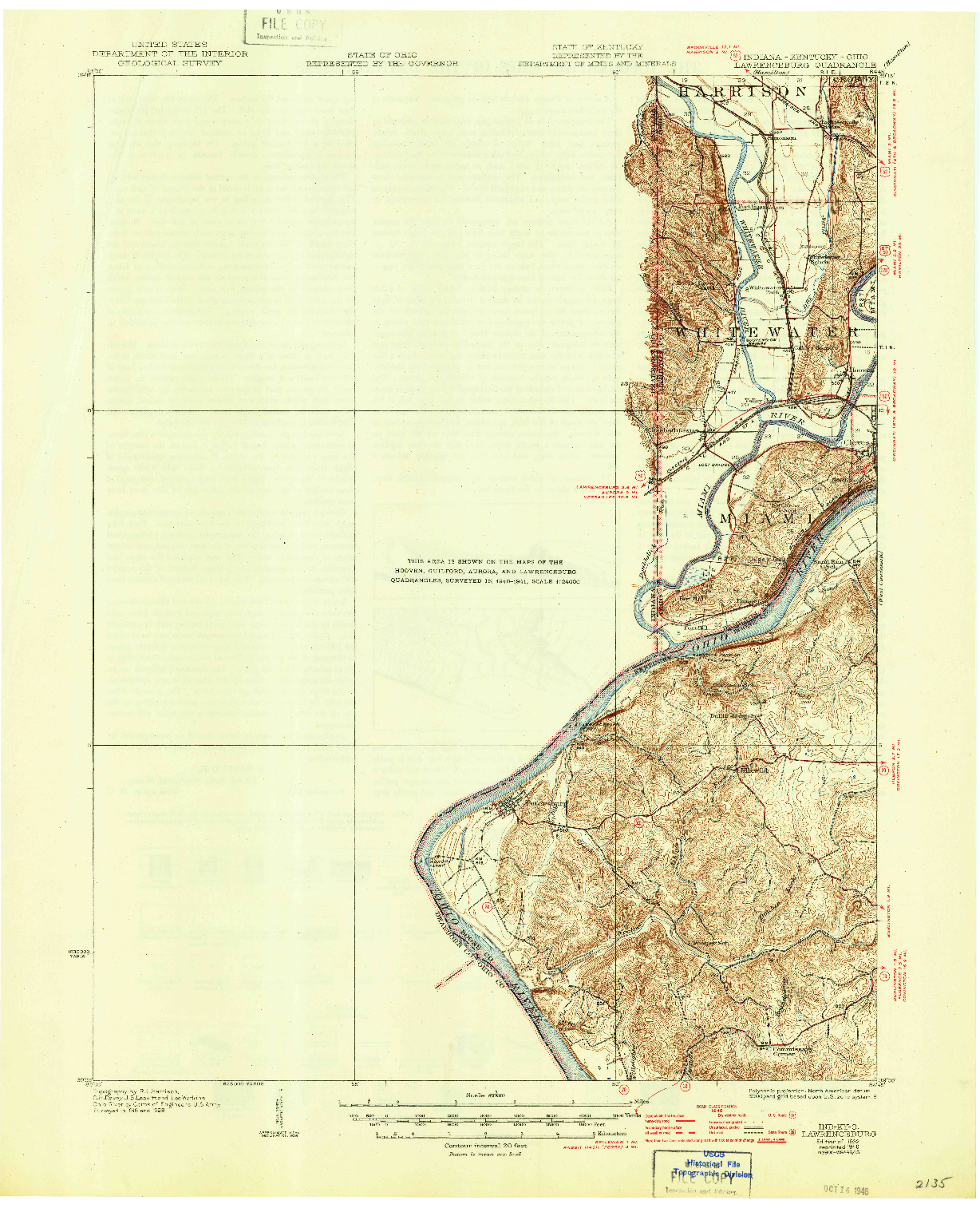 USGS 1:62500-SCALE QUADRANGLE FOR LAWRENCEBURG, IN 1932