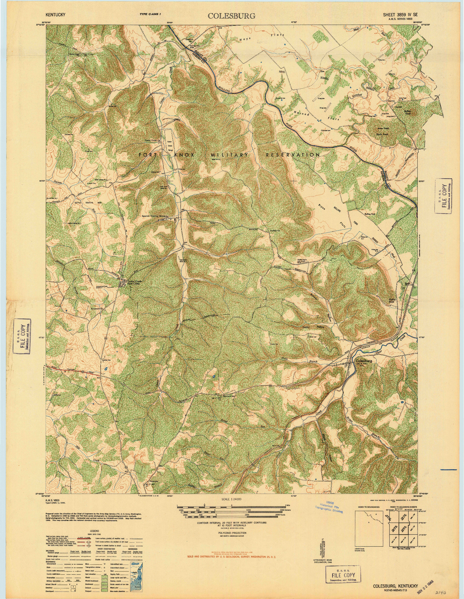 USGS 1:24000-SCALE QUADRANGLE FOR COLESBURG, KY 1946