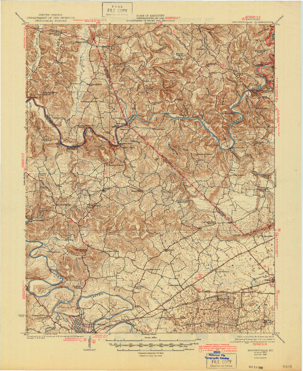 USGS 1:62500-SCALE QUADRANGLE FOR BROWNSVILLE, KY 1923