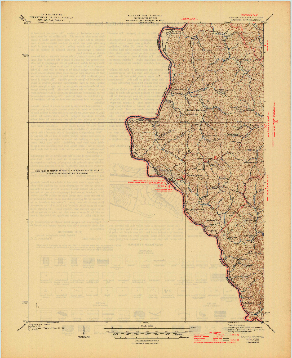 USGS 1:62500-SCALE QUADRANGLE FOR LOUISA, KY 1939