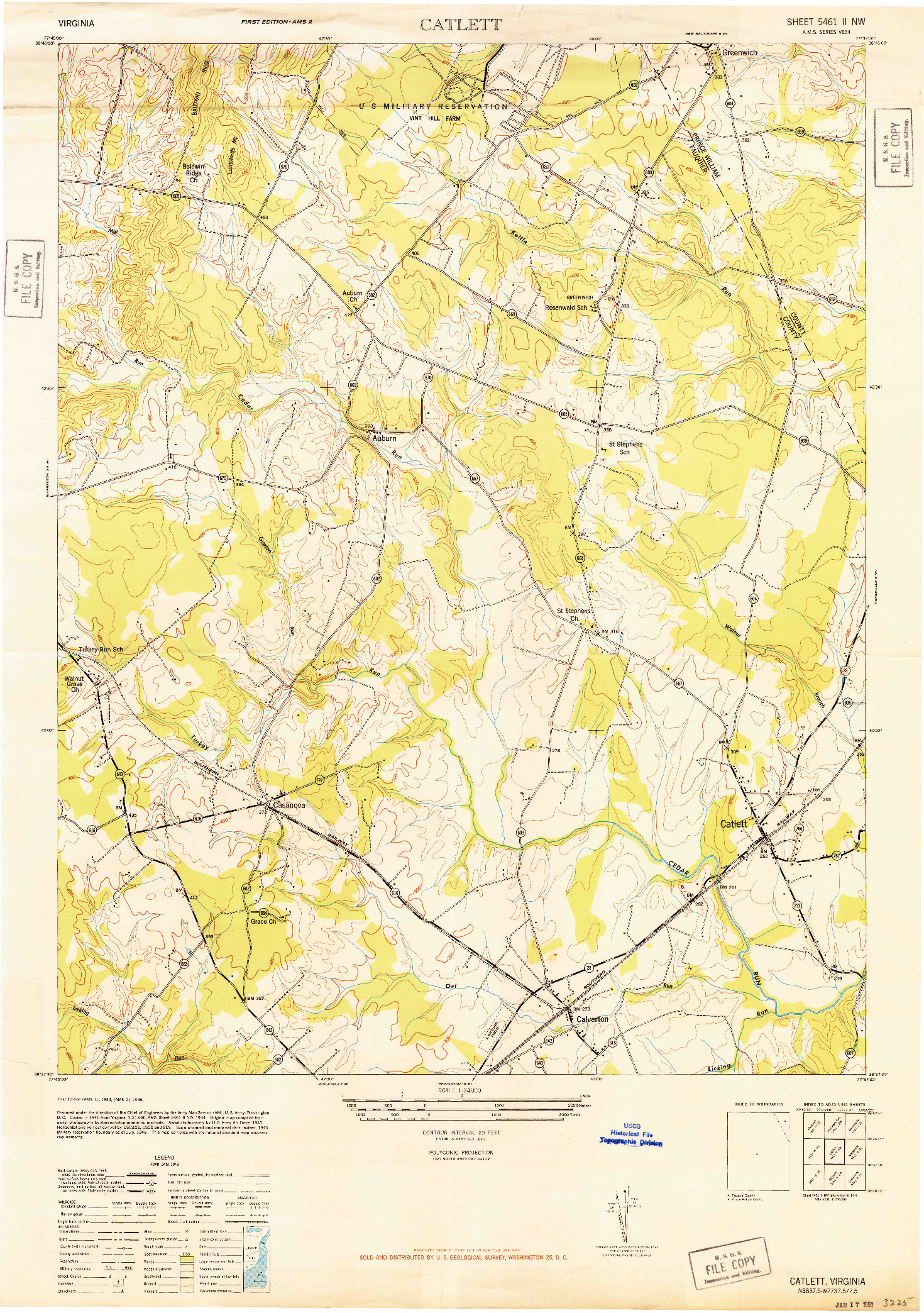 USGS 1:24000-SCALE QUADRANGLE FOR CATLETT, VA 1946
