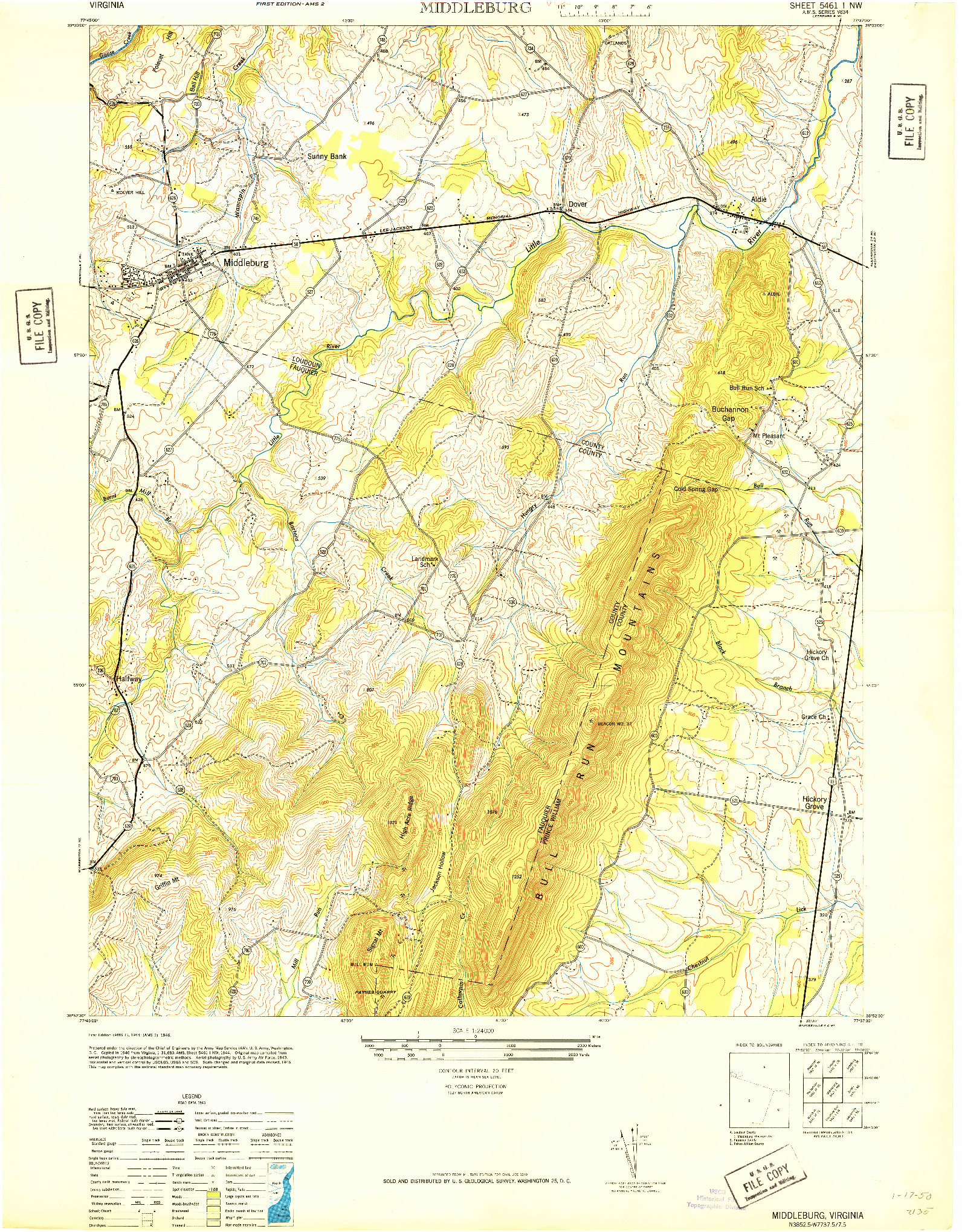 USGS 1:24000-SCALE QUADRANGLE FOR MIDDLEBURG, VA 1946