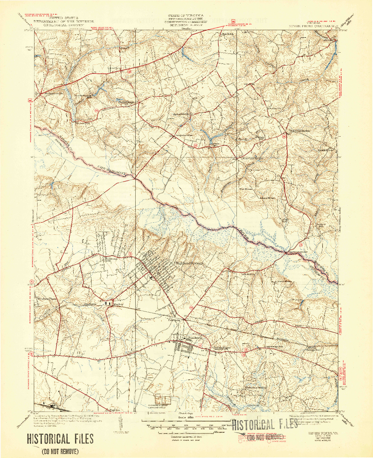 USGS 1:31680-SCALE QUADRANGLE FOR SEVEN PINES, VA 1938