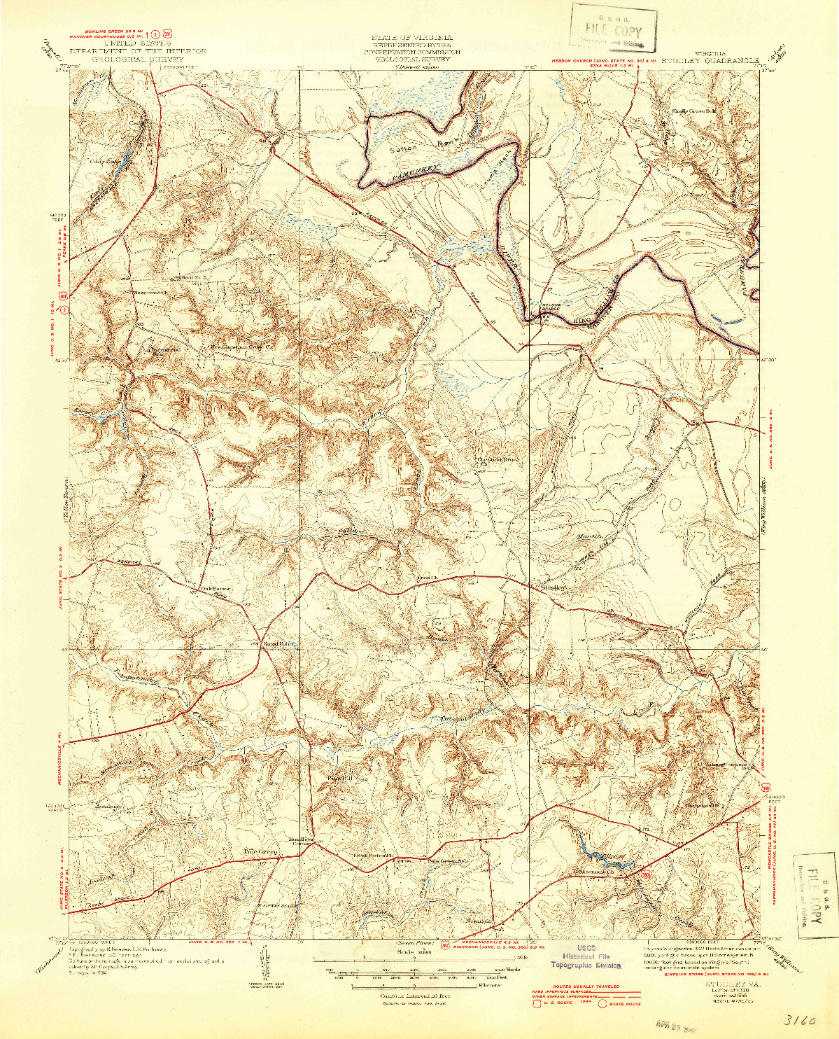 USGS 1:31680-SCALE QUADRANGLE FOR STUDLEY, VA 1938